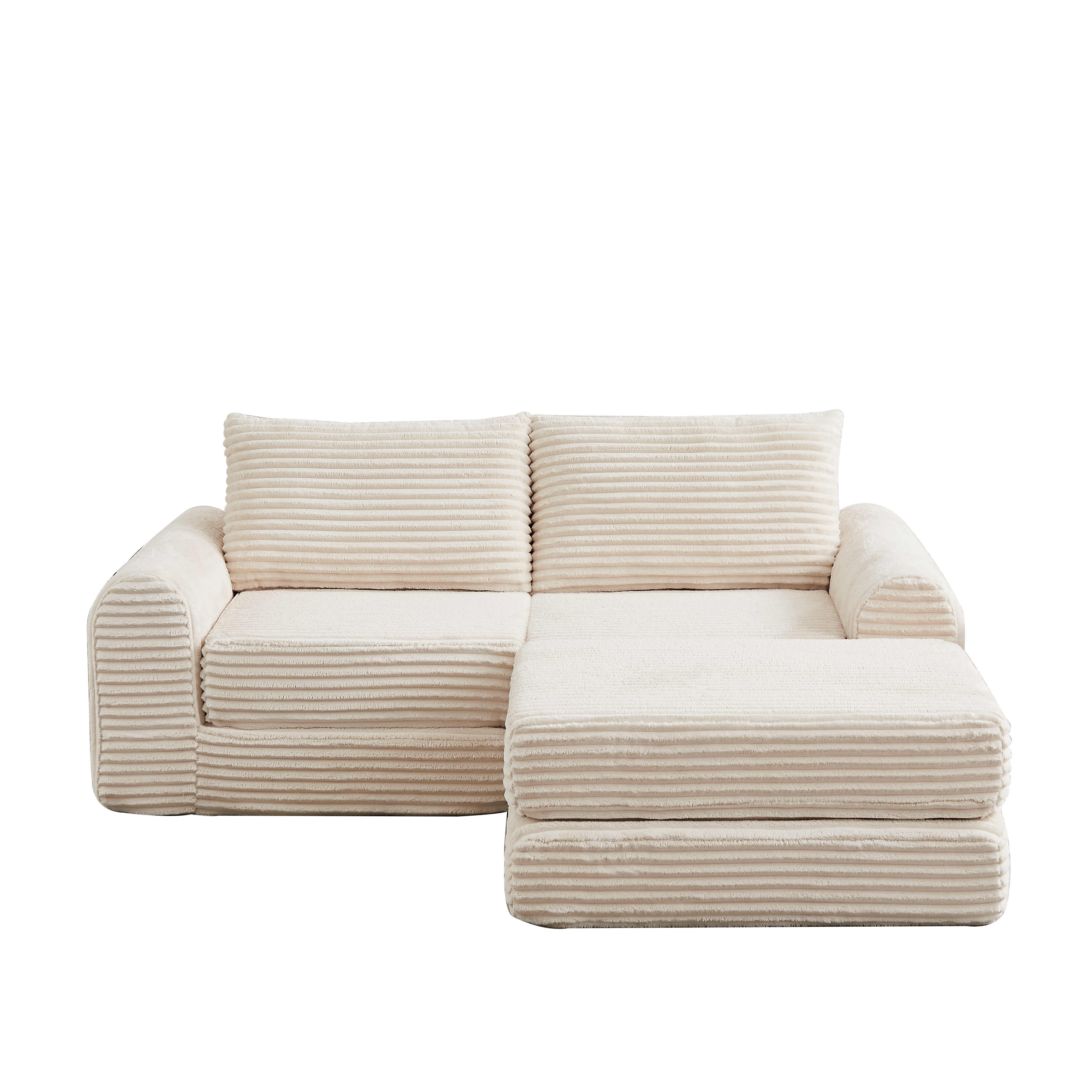 Sofa Bed 2-in-1 Modular, Removable Footstool, Curved Armrests - Corduroy