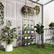 3-Tier Plant Stand, Hanging Rod Hooks 137cm High, Metal Black