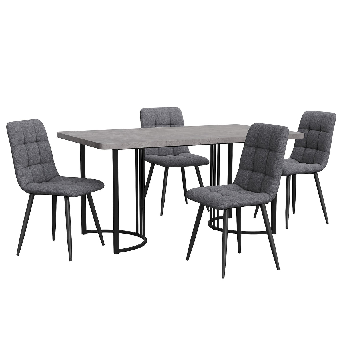 5-Piece Dining Set Modern 140x80cm Table & 4 Chairs Grey MDF Dark Grey Linen