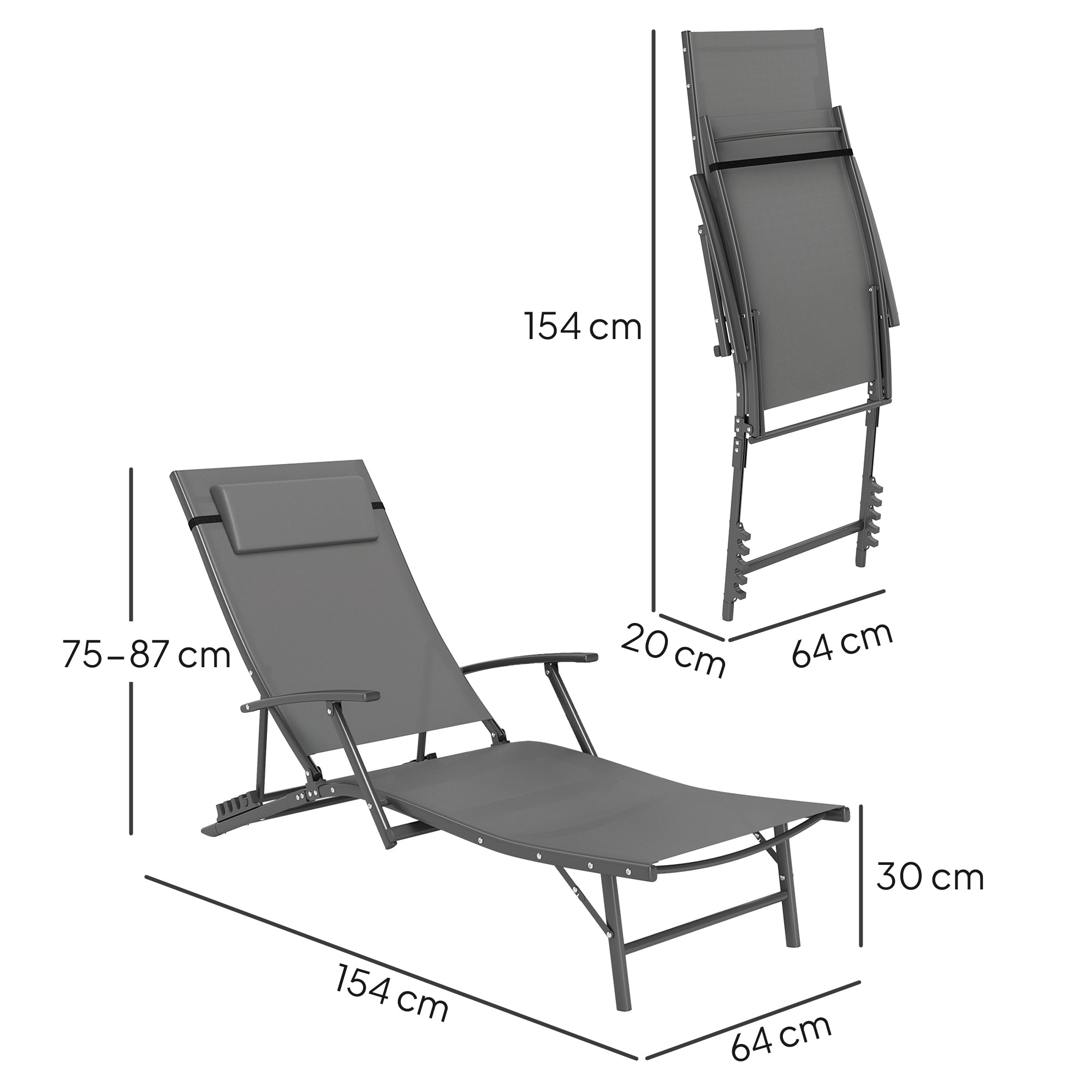 Set of Two Sun Loungers Adjustable Back Folding Texteline Grey