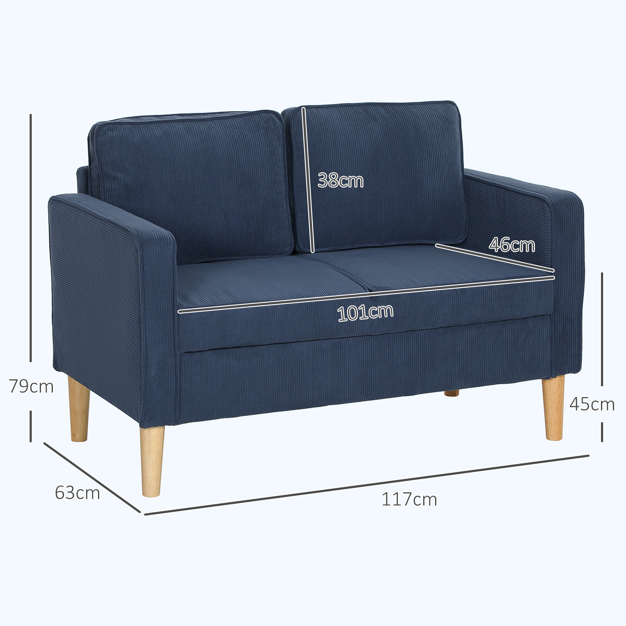 Small Two-Seater Sofa - Corduroy Blue