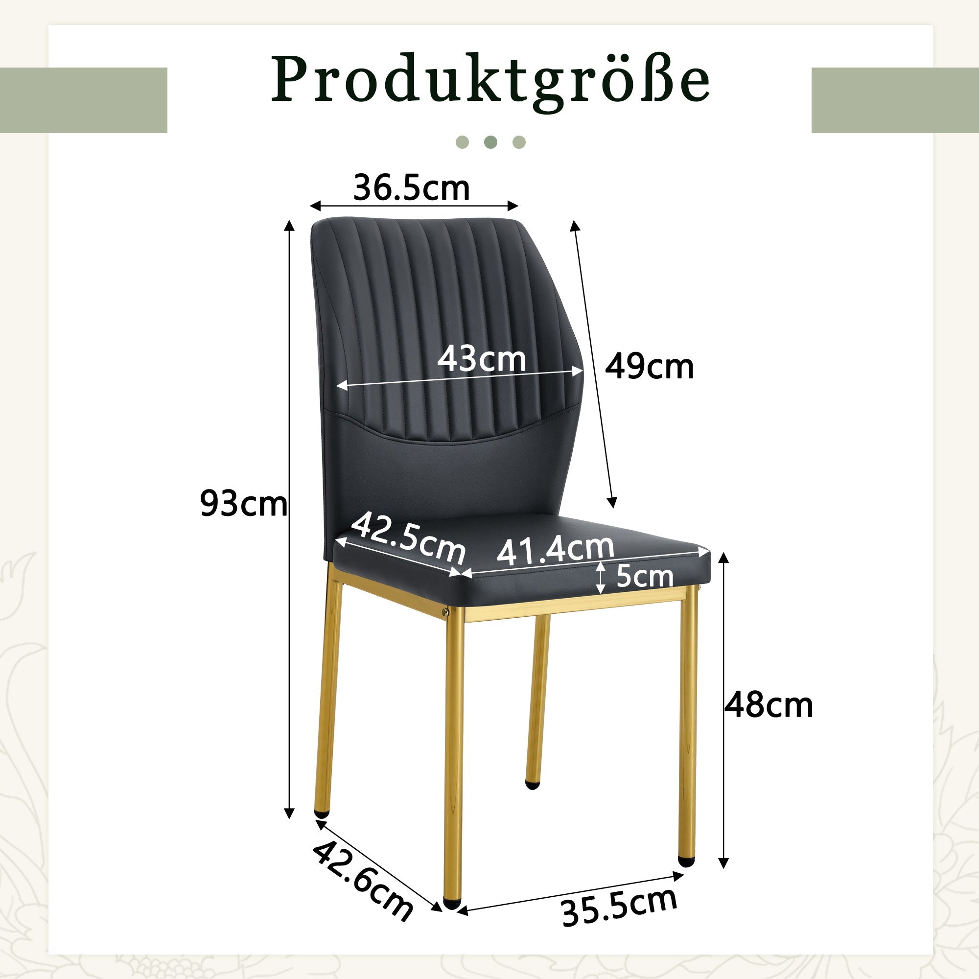 Chic Dining Chairs, Set of 4 with Vertical Embossing and Metal Legs, Black and Gold