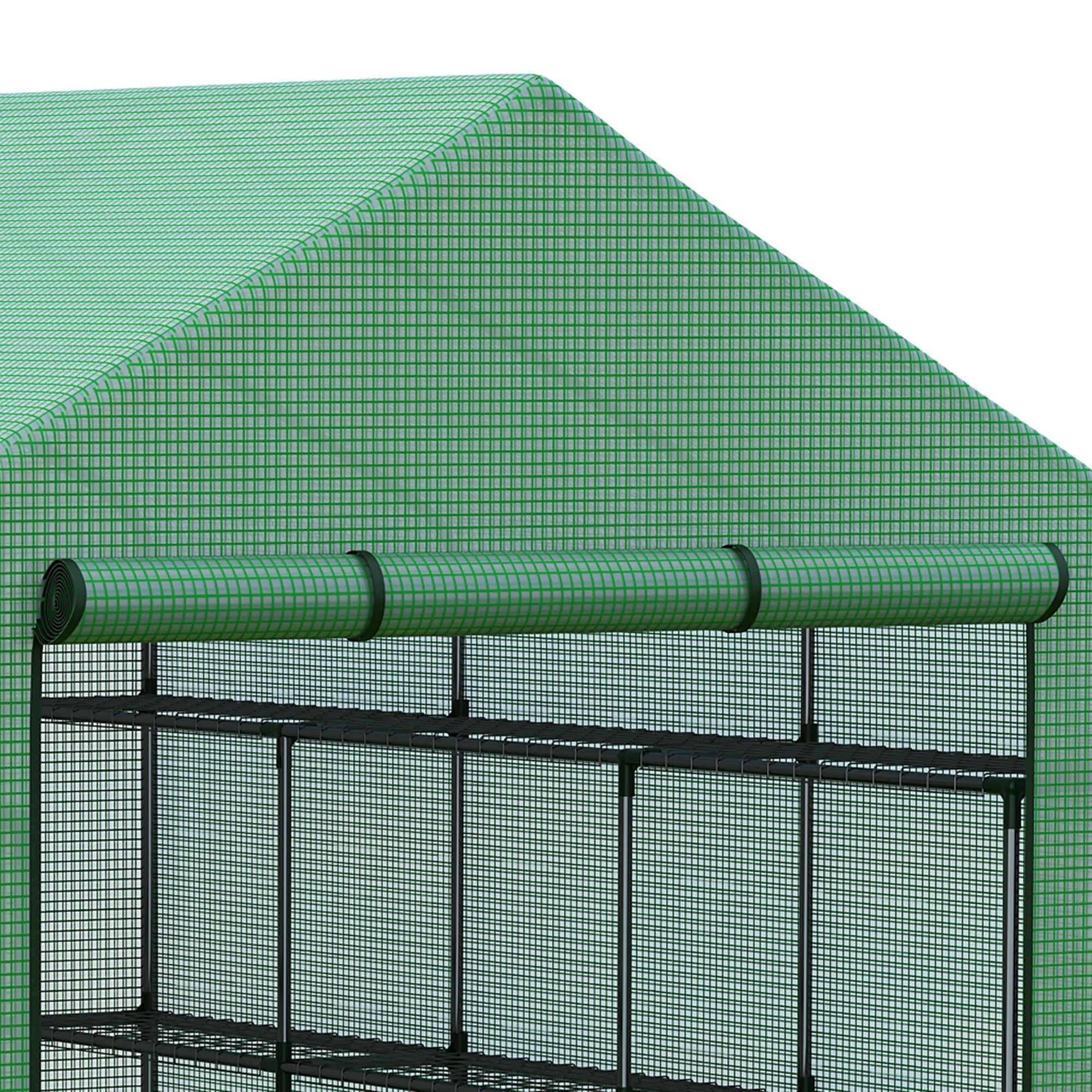 Walk-in Greenhouse 8 Shelves Tomato with Door, Green Steel & PE Plastic
