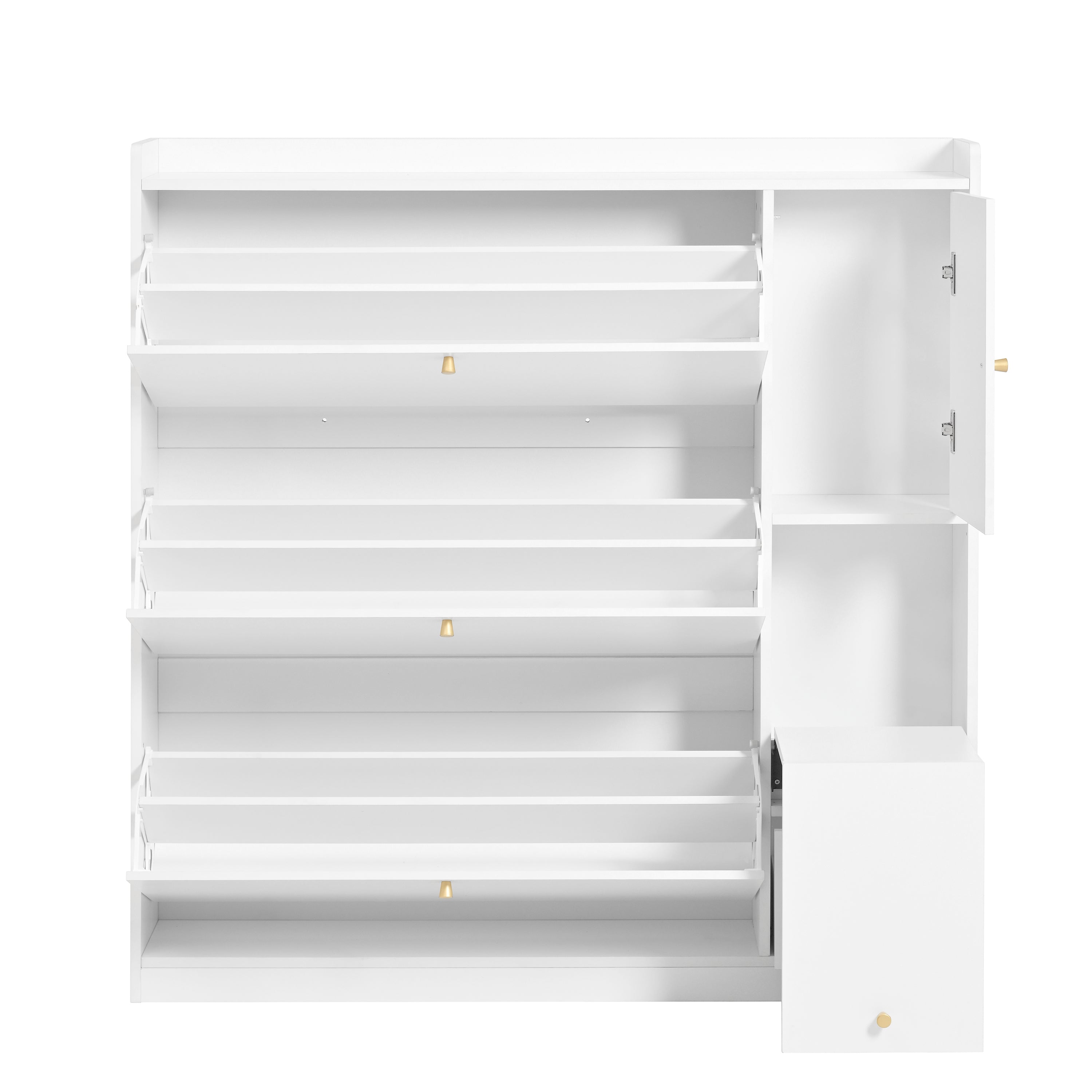 Versatile Tilting Shoe Cabinet with 3 Folding Drawers, Entryway Organizer, White