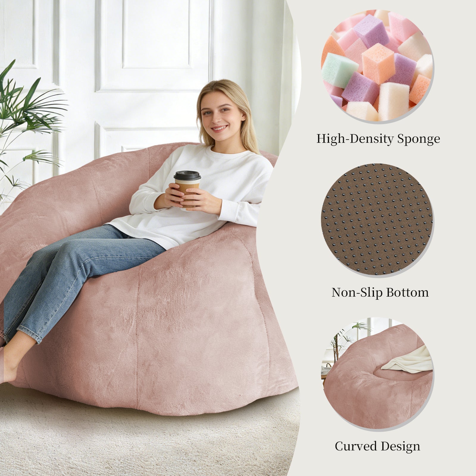Bean Bag Lounge Chair Large Round Enhanced Stability