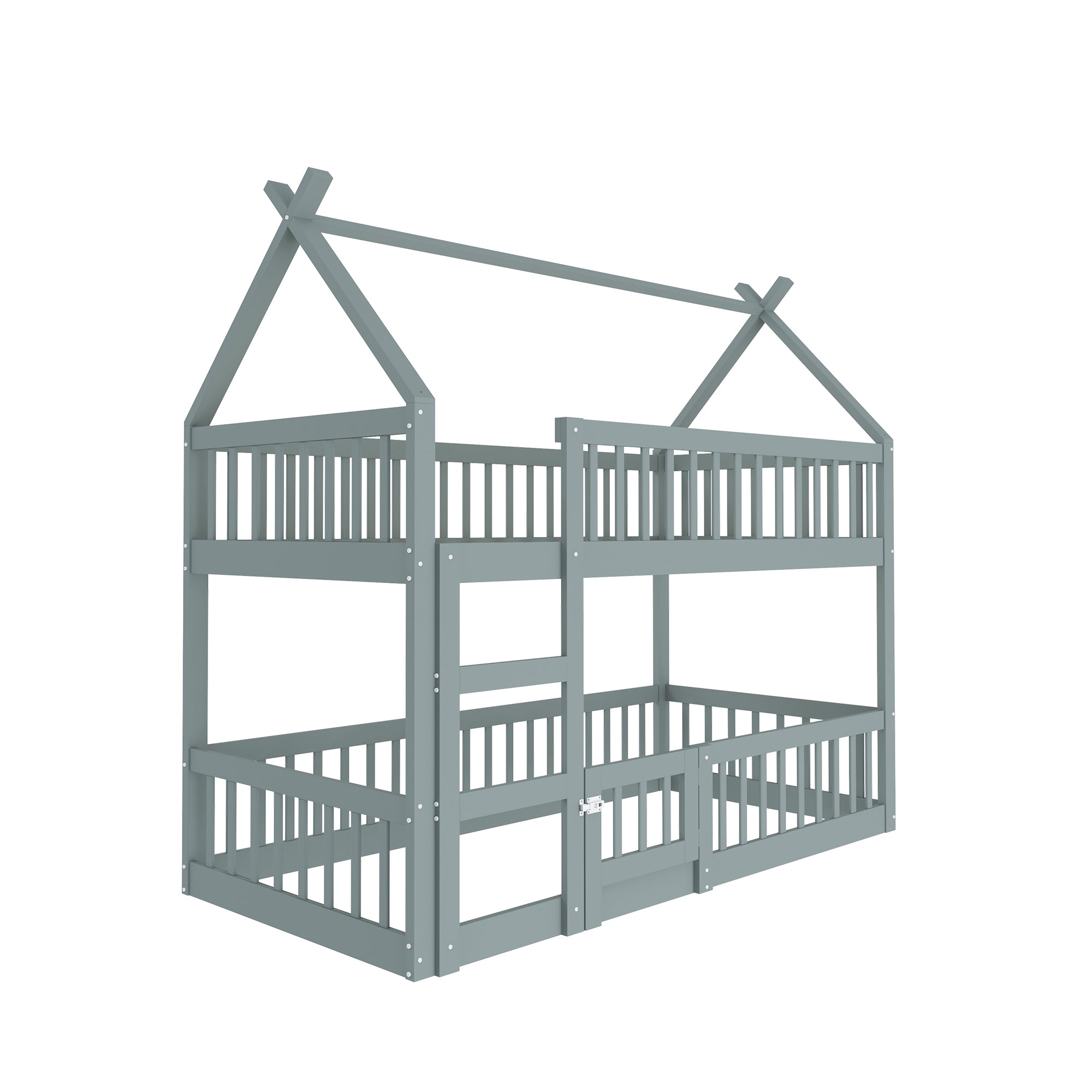Children's Bunk Bed with Stairs, Loft Design, Solid Wood, Grey