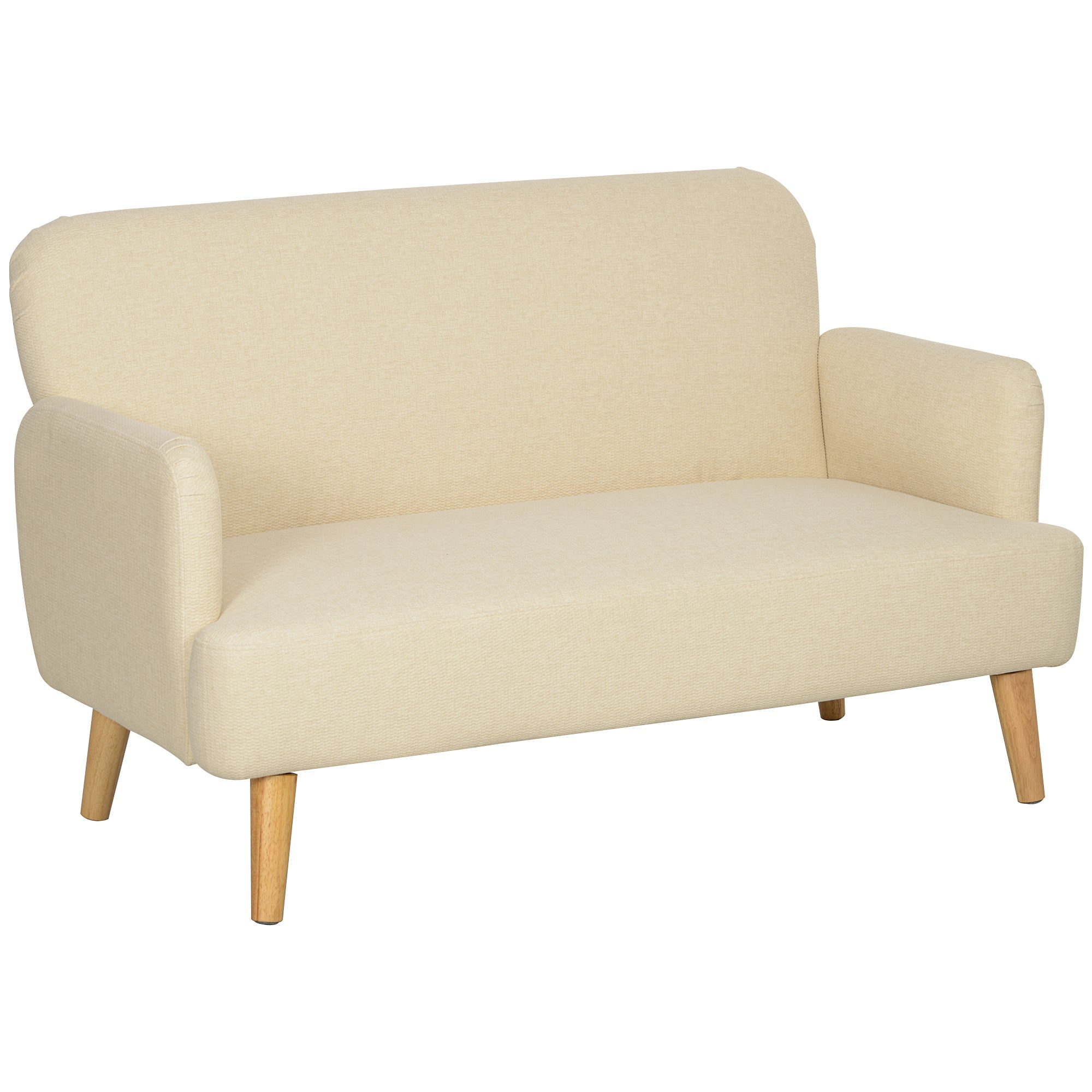 2-Seater Sofa, Upholstered Velvet Look with Wooden Legs, Cream White