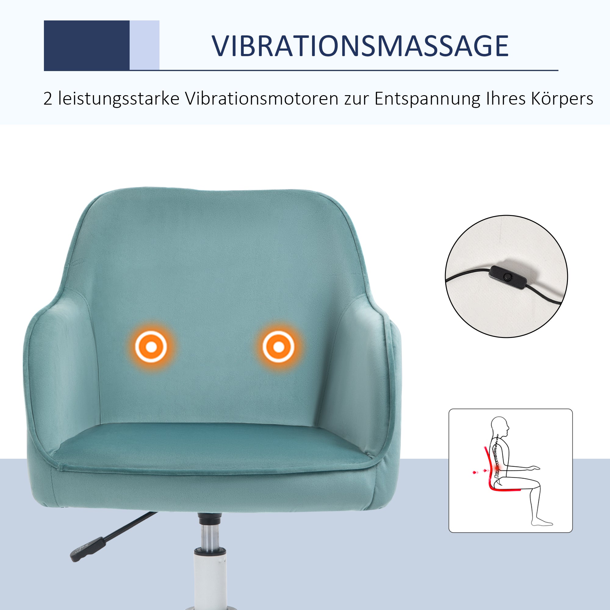 Vinsetto Living Room Swivel Chair, Massage Office Desk Chair with Lumbar Cushion, Armrests, Green