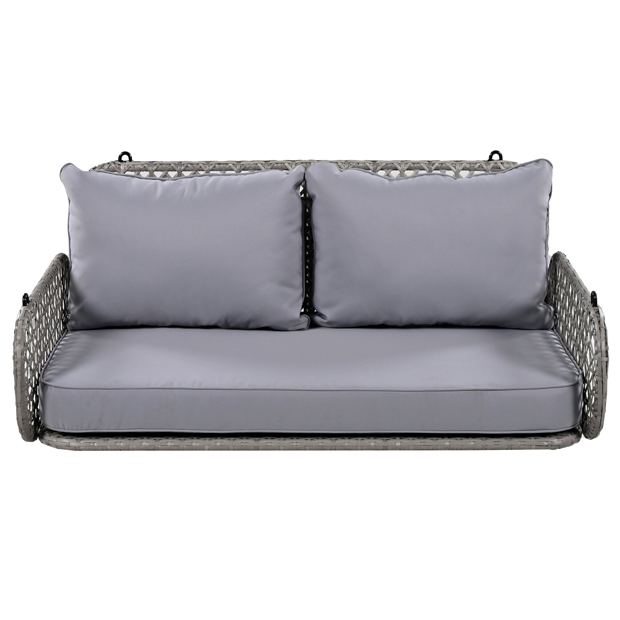 PE Rattan Double Swing Seat with Cushions and Chains, Grey
