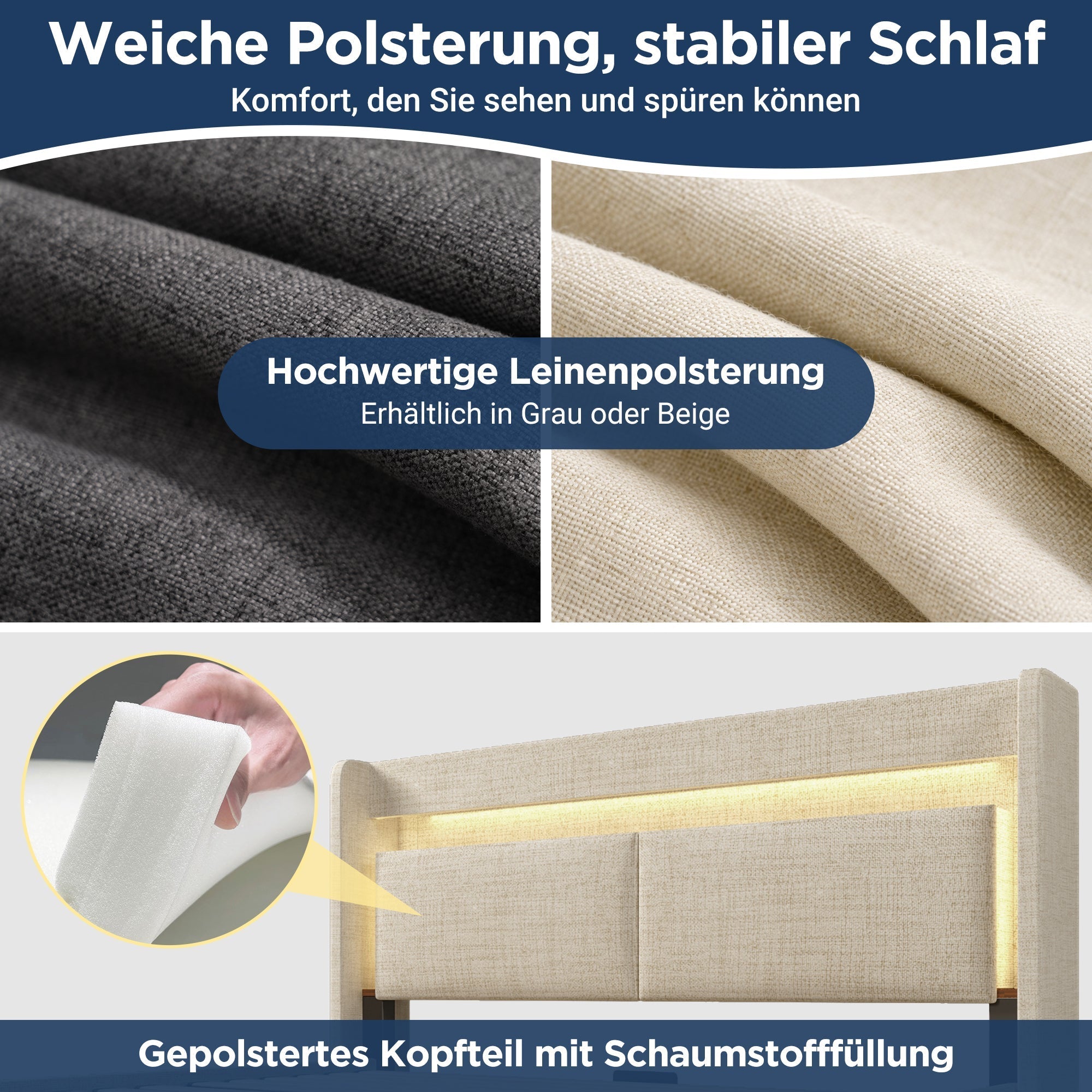 Upholstered Bed 140x200cm Hydraulic Storage Headboard Storage LED USB/USB-C Ports - Beige Linen (With Mattress)