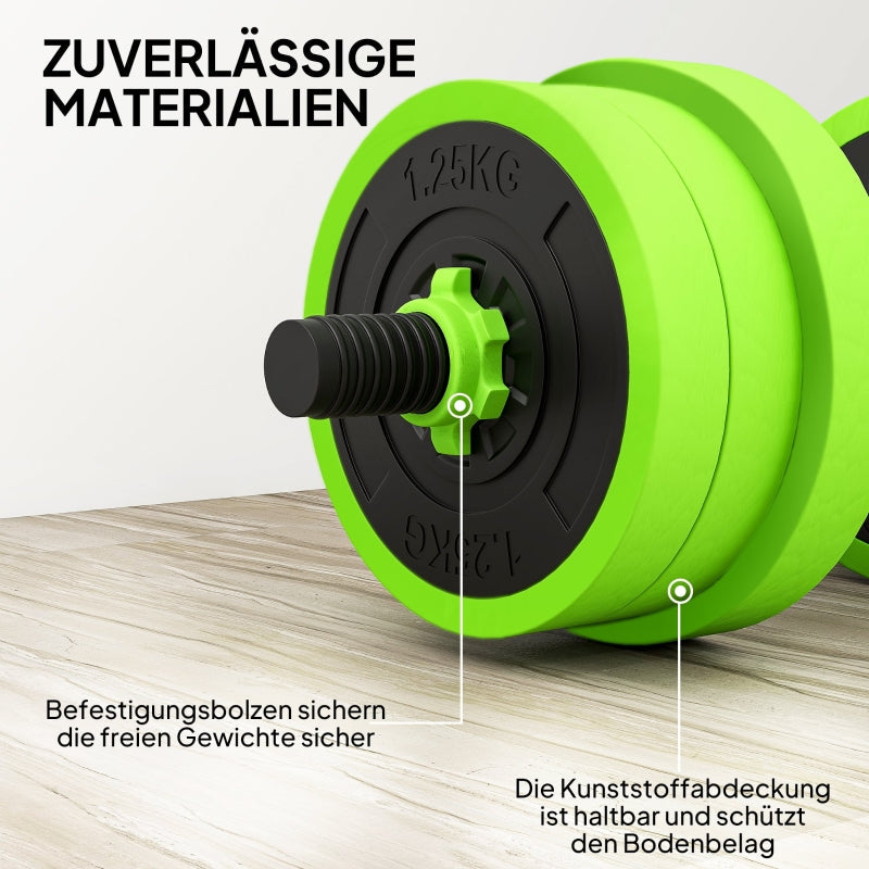 4 in 1 Dumbbell Set 20kg Adjustable Barbell Kettlebell Push-up Handles - Green