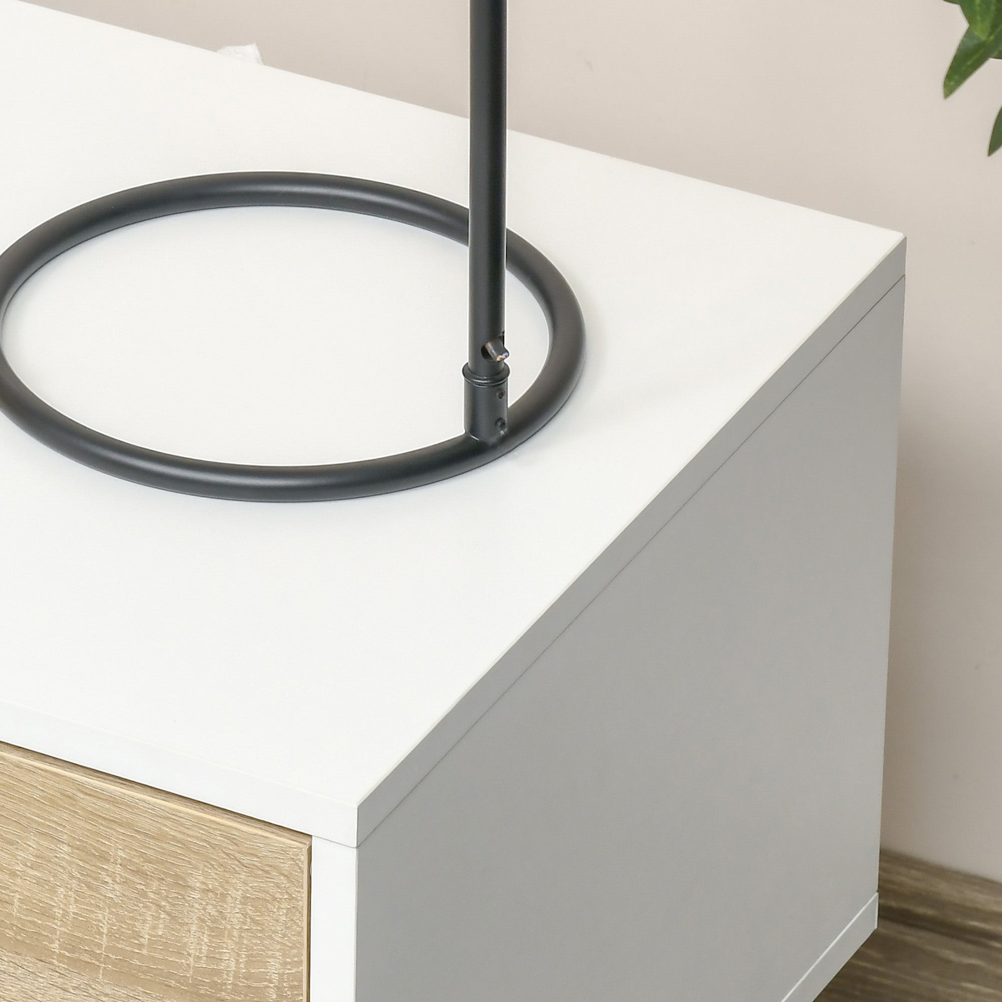 Set of 2 Bedside Tables with Drawer and Shelf, Wood/Particle Board