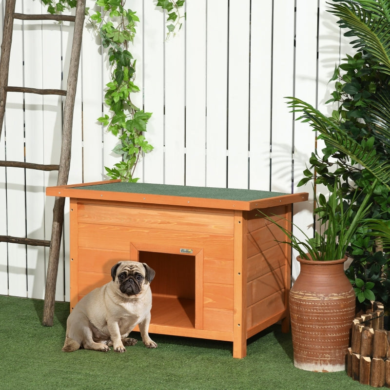 Hundehütte für draußen, aufklappbares Teerdach, erhöhter Boden, Holz, Gelb
