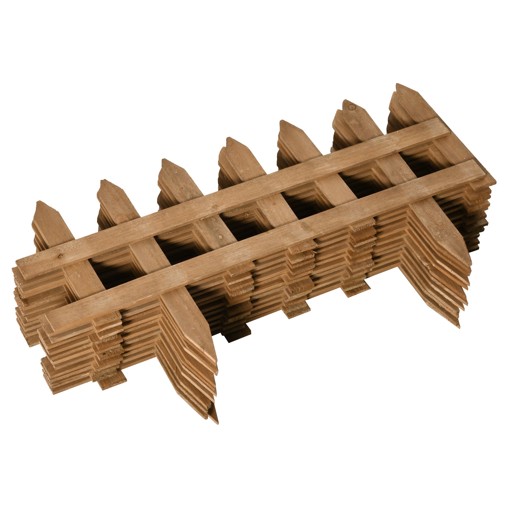 Wooden Border Fences for Lawn Edging, Pack of 12, Brown