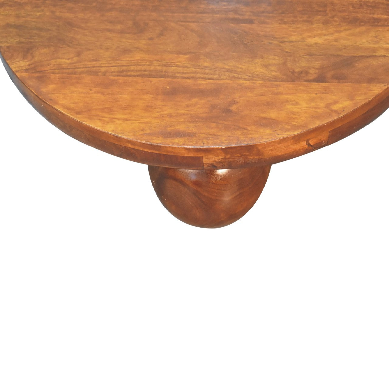 Solid Wood Table, Central Ball Design, Dark Brown Chestnut