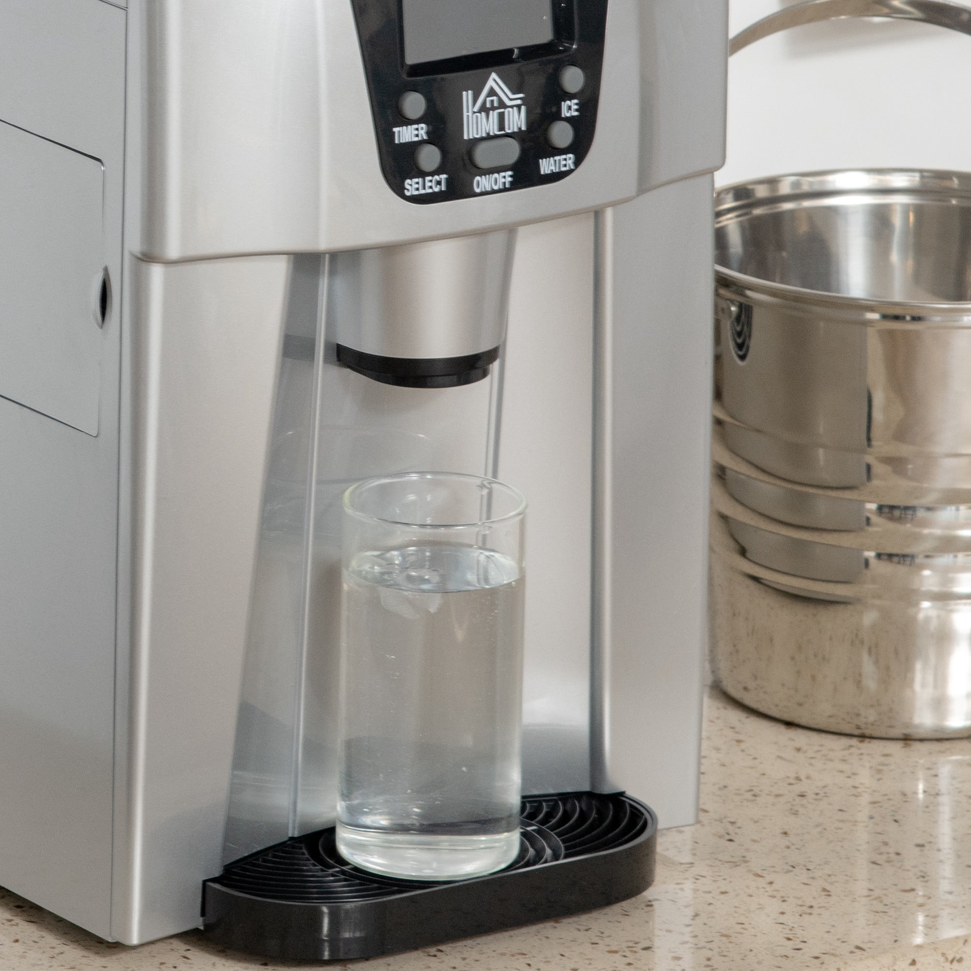 Ice cube machine, 9 ice cubes in 6-10 minutes, 12 kg/24 h, 2 L water tank, self-cleaning function, LCD display, silver
