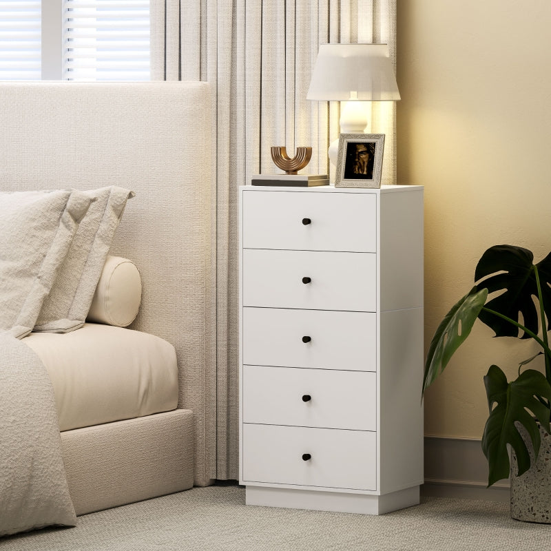 Chest of Drawers Sideboard, 5 Drawers, Wood, White