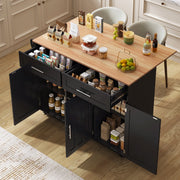 Dining Table Trolley with Folding Tabletop and Storage Cabinets, Black