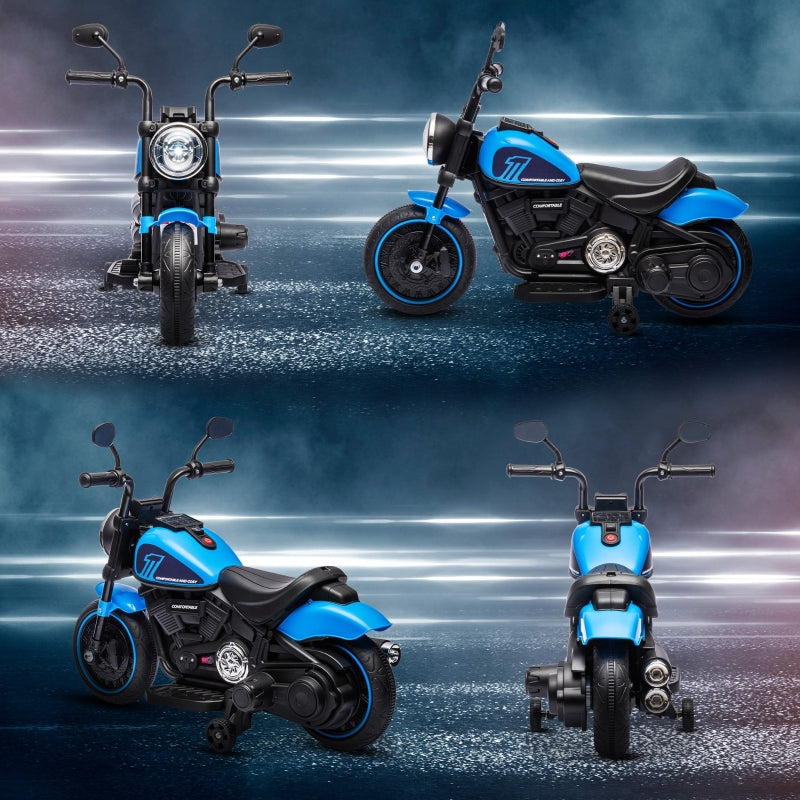Electric Children's Motorcycle with Headlight and 3 km/h Speed, Blue and Black