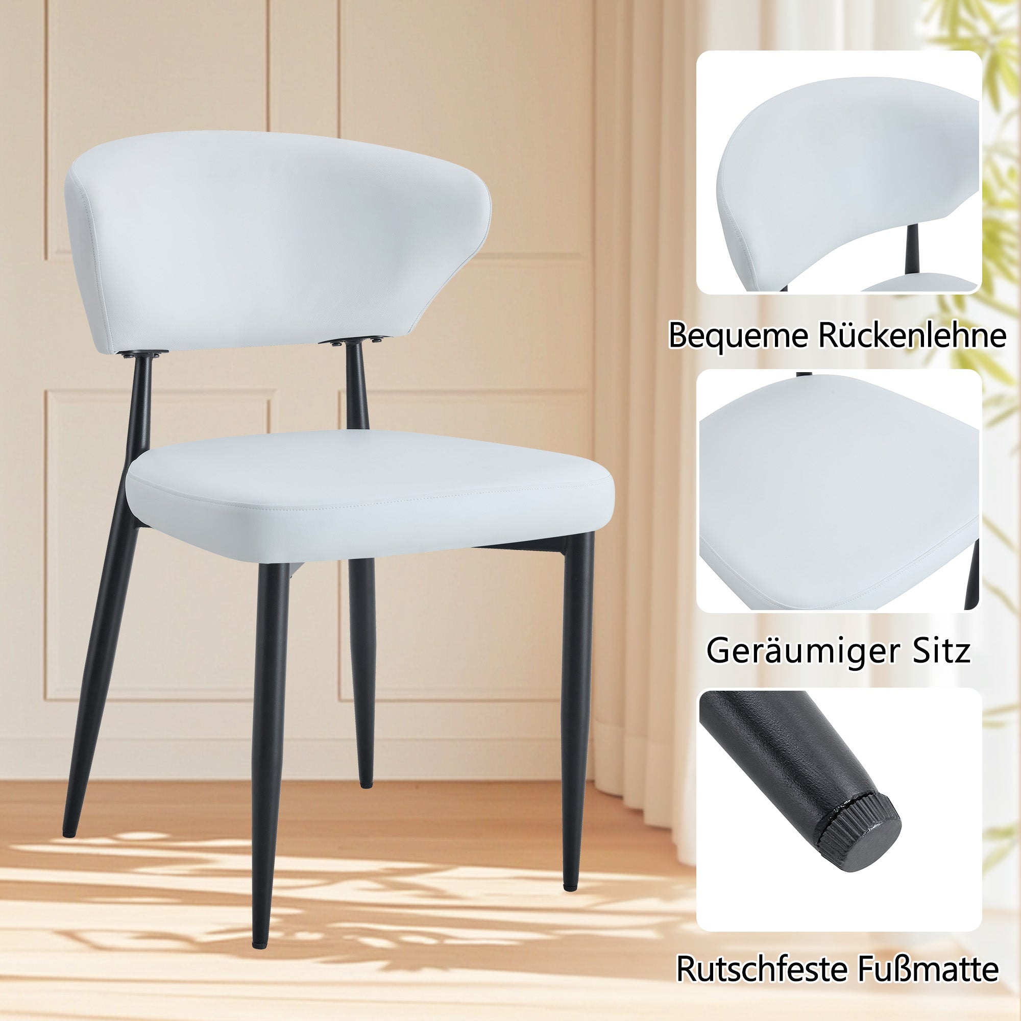 Round Table Set 100cm 4 Chairs Modern Minimalist - Black Wood/White PU