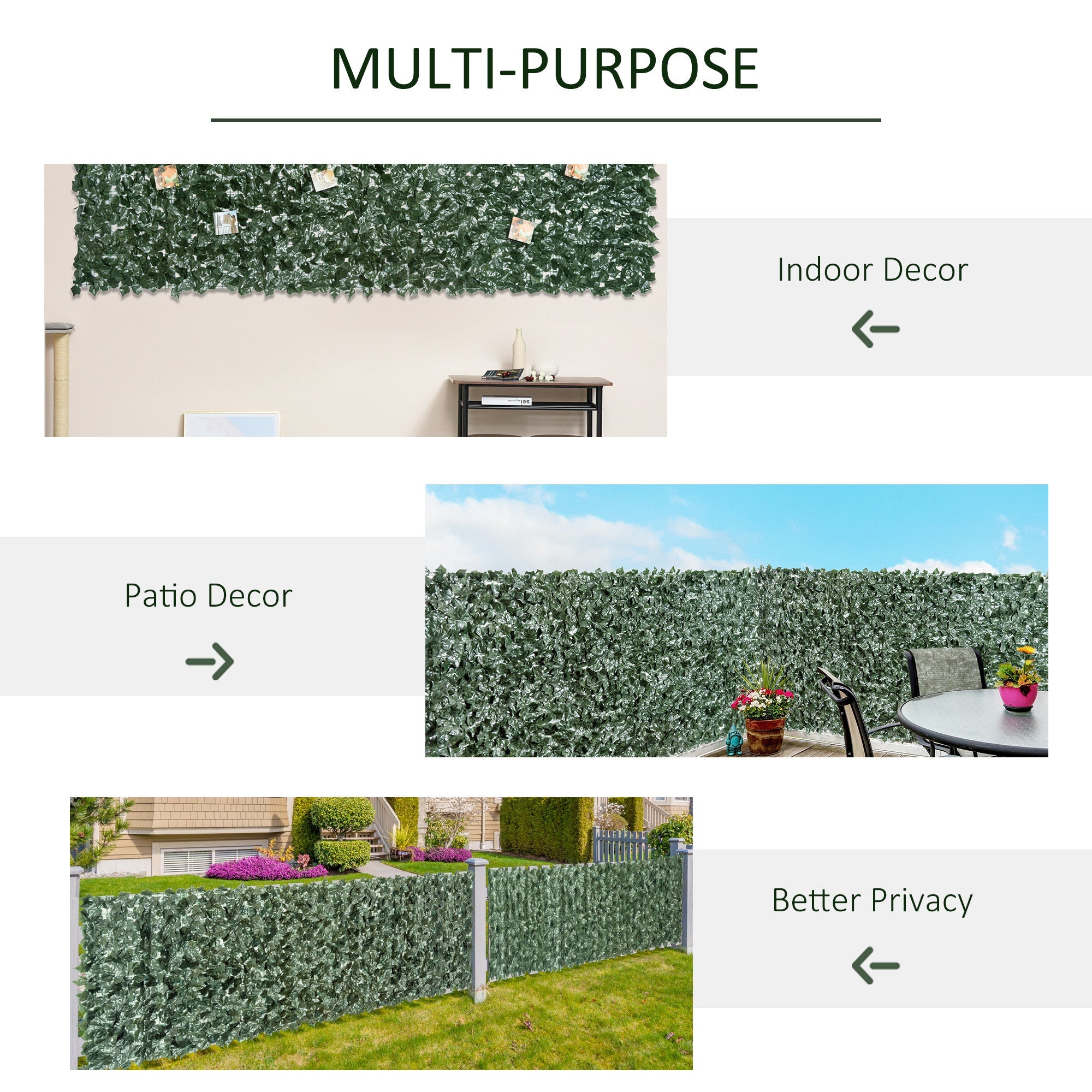 Artificial Leaf Hedge Screen Privacy Fence Panel, 2.4M x 1M, Dark Green