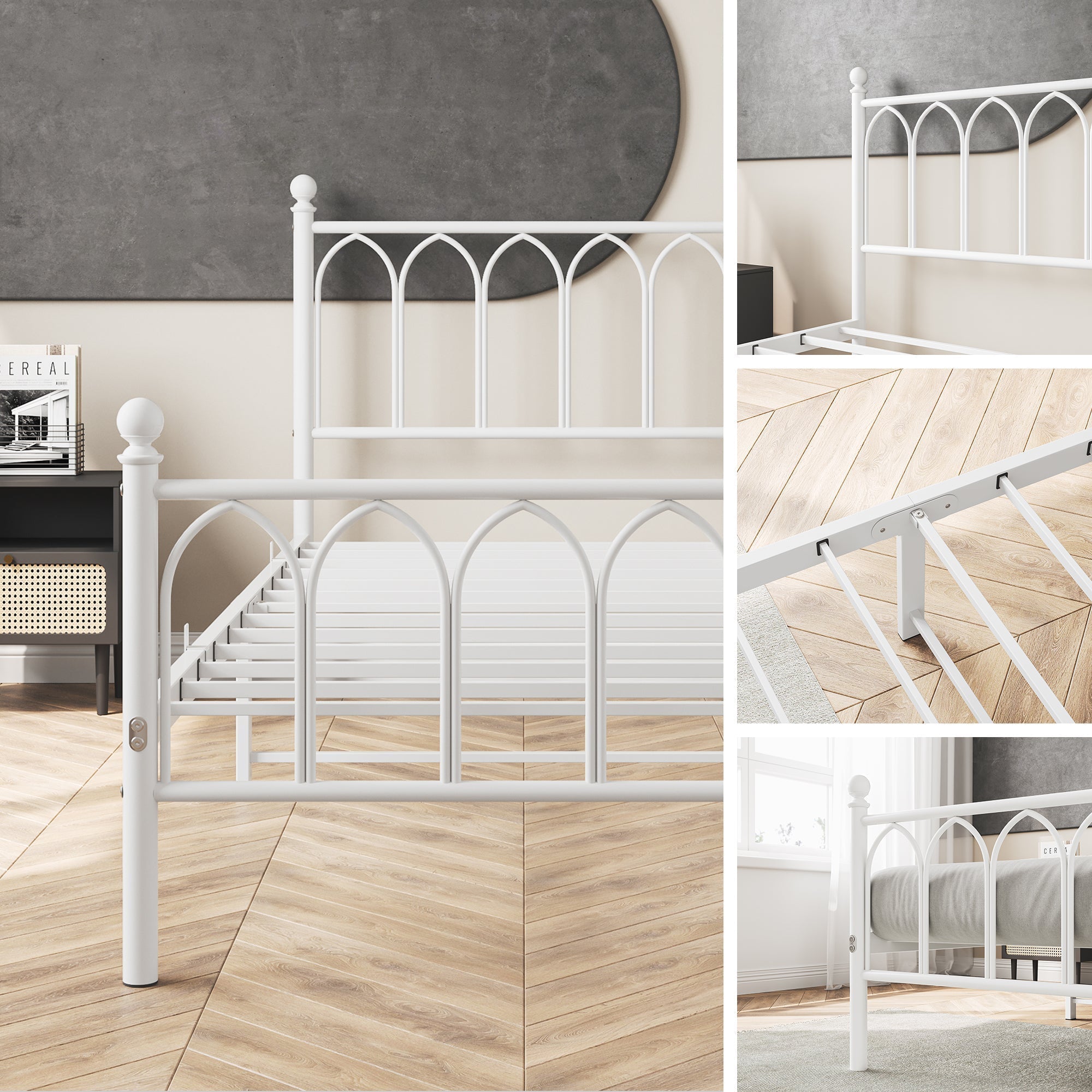 Metal Bed Frame 90x200cm Vintage Headboard Footboard Under-Bed Storage - Steel