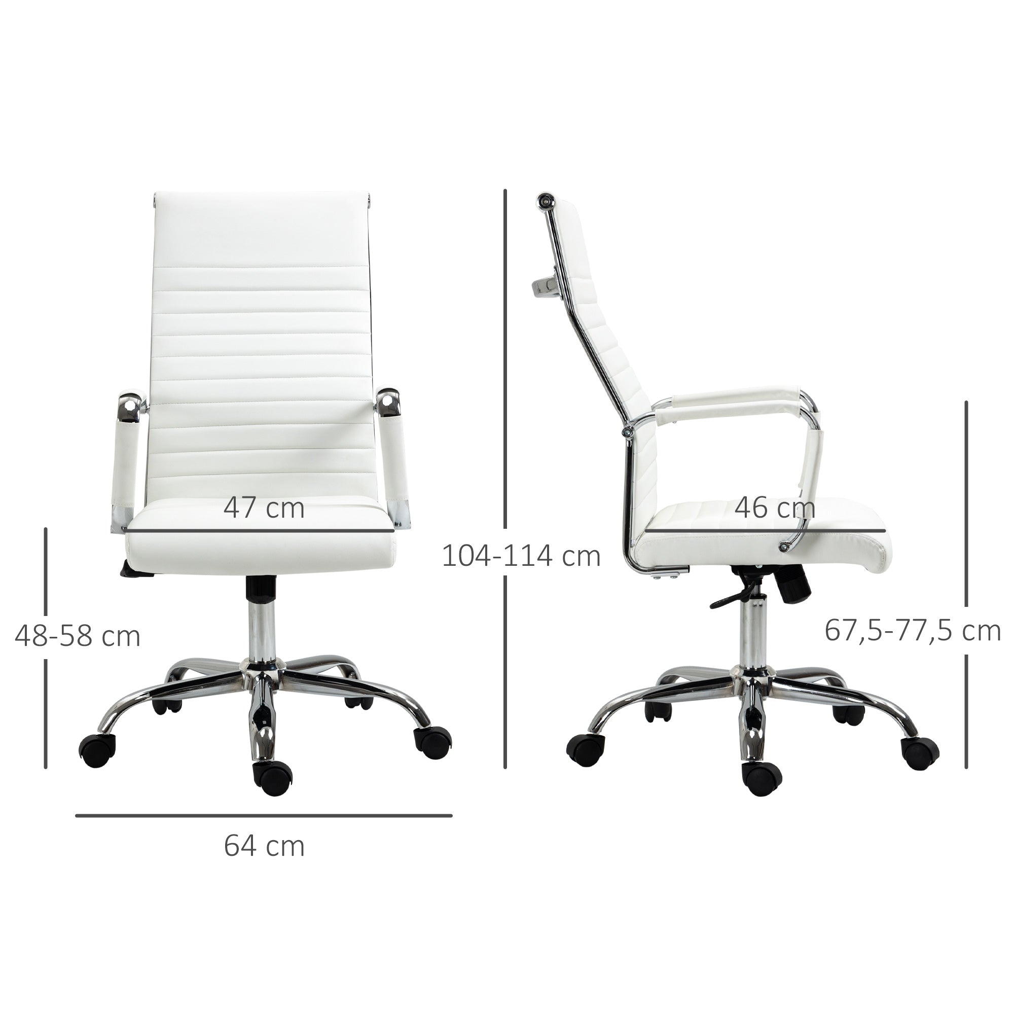 Office Chair, Ergonomic Rocking Swivel Casters Steel Legs Faux Leather, White