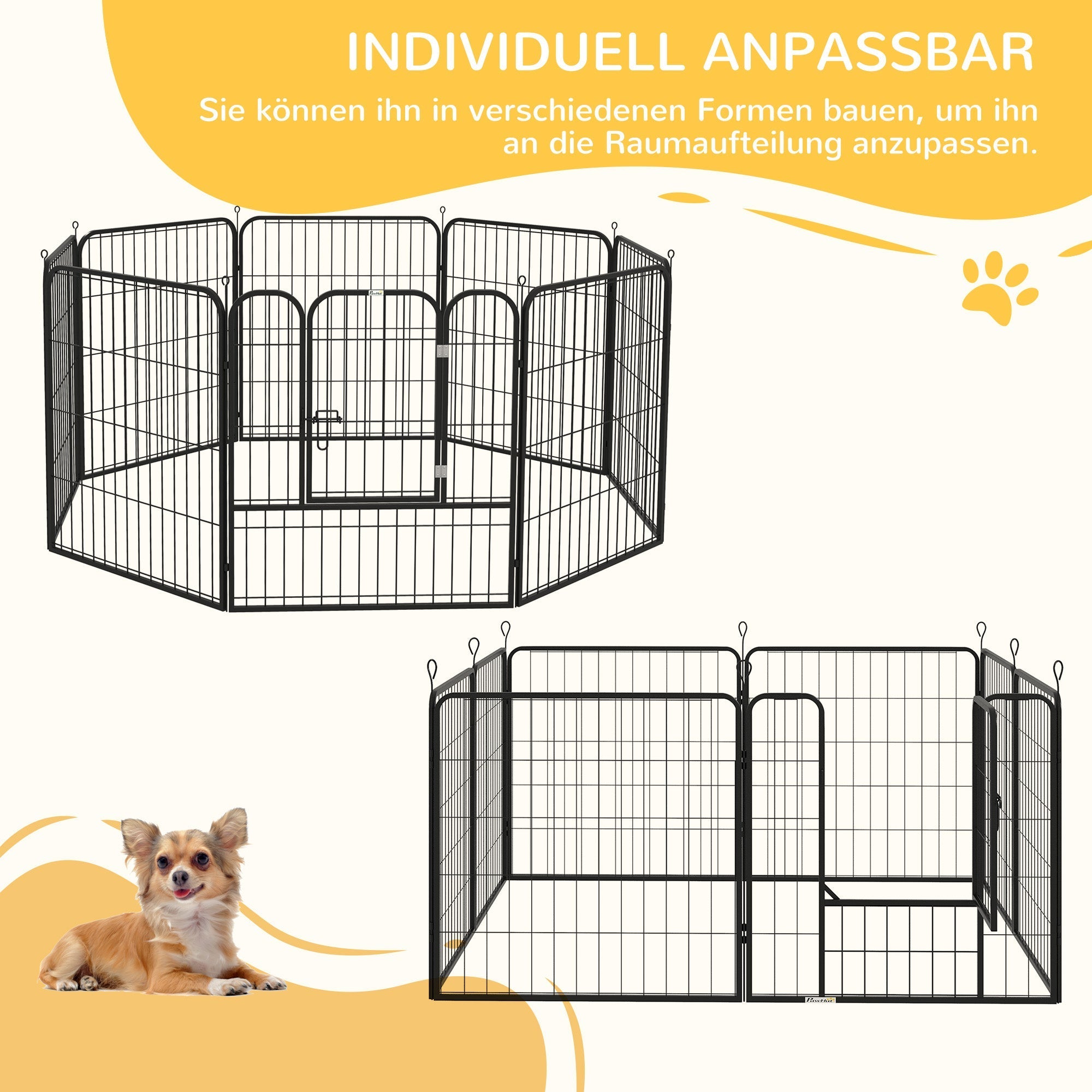 Puppy Run, Outdoor Enclosure, Customizable, Metal Black