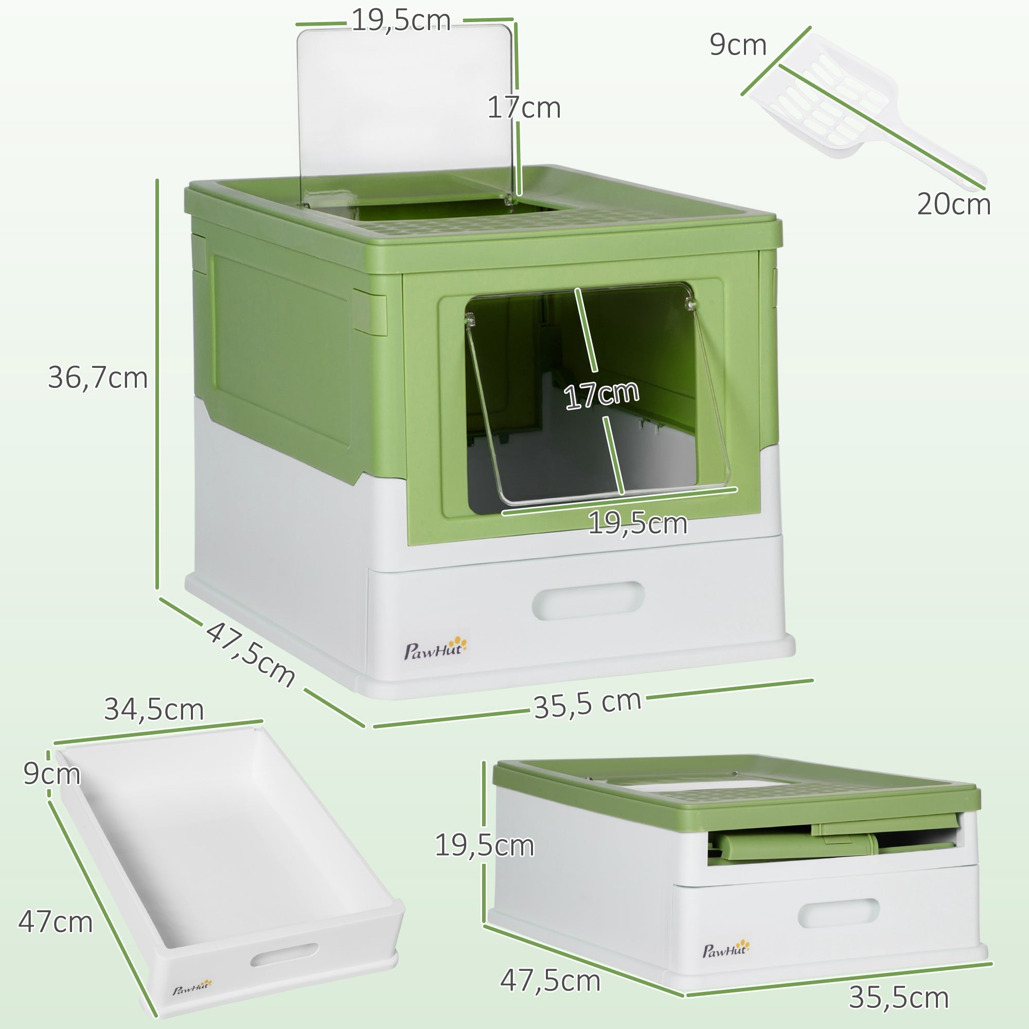 Cat Litter Box, Lid & Bottom Tray, Scoop & Deodorizer, Plastic