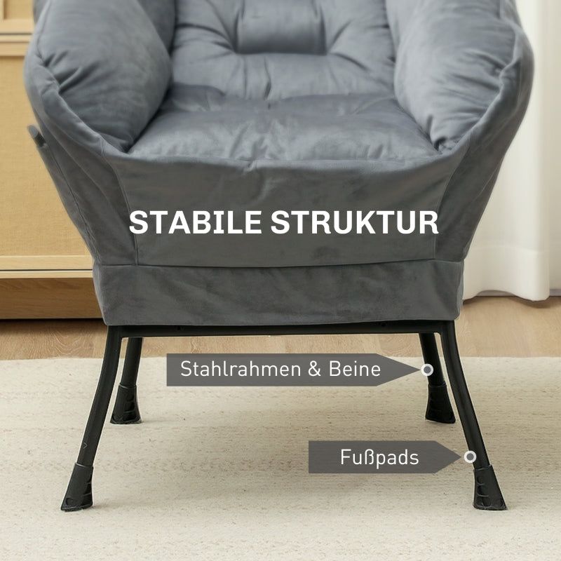Armchair Lounge Chair Upholstered Velvet Look, Grey