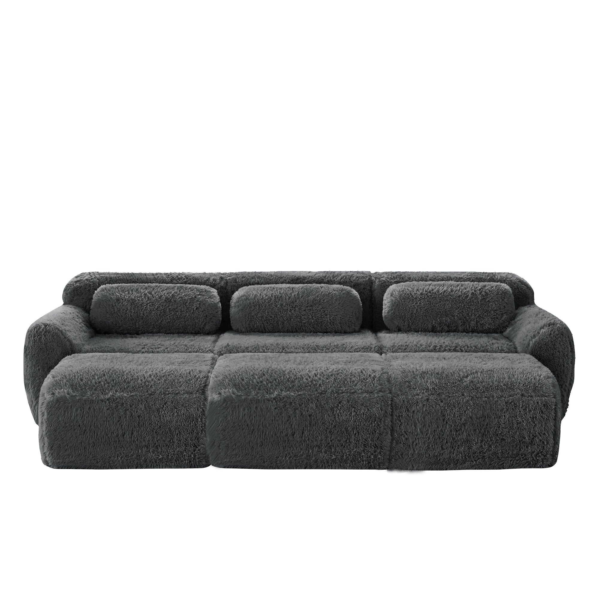 Boneless Cloud Modular Sleeper Sofa 3 Ottomans - Grey Plush Fabric