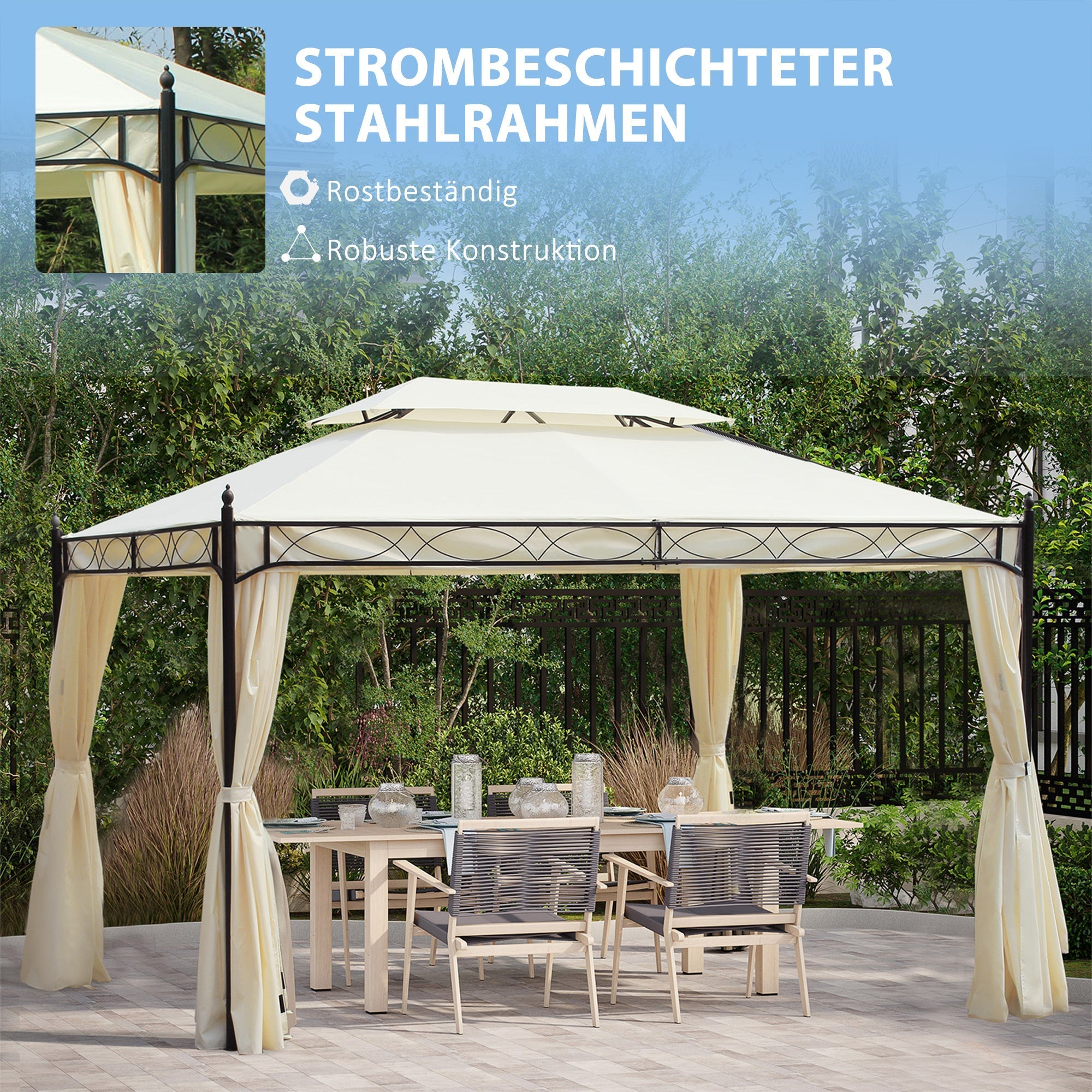 Luxury Pavilion Garden Pavilion 3x4 m, Party Tent Marquee, Cream