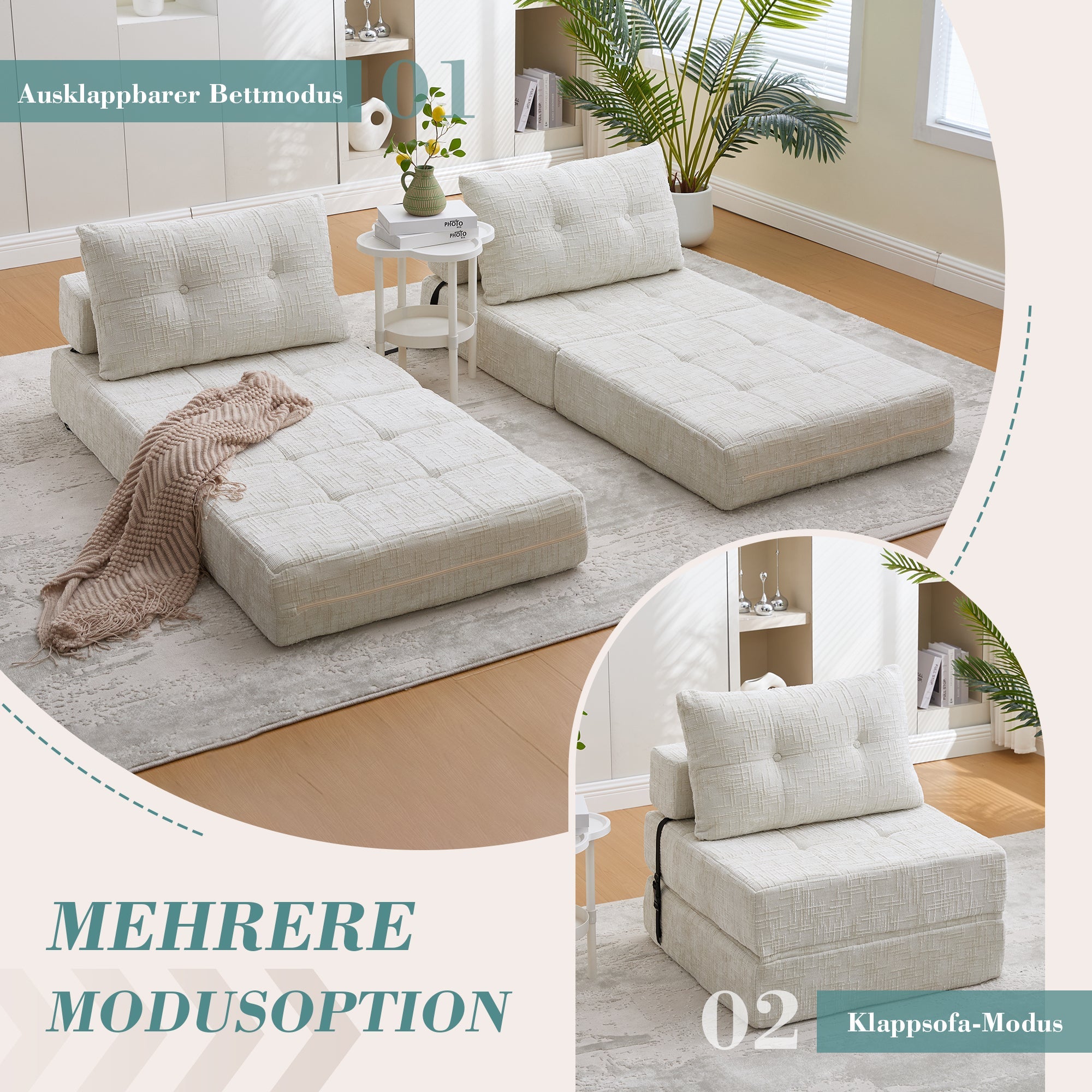 Folding Sofa Bed, Portable with Pillows & Backrest, Comfortable Floor Mattress