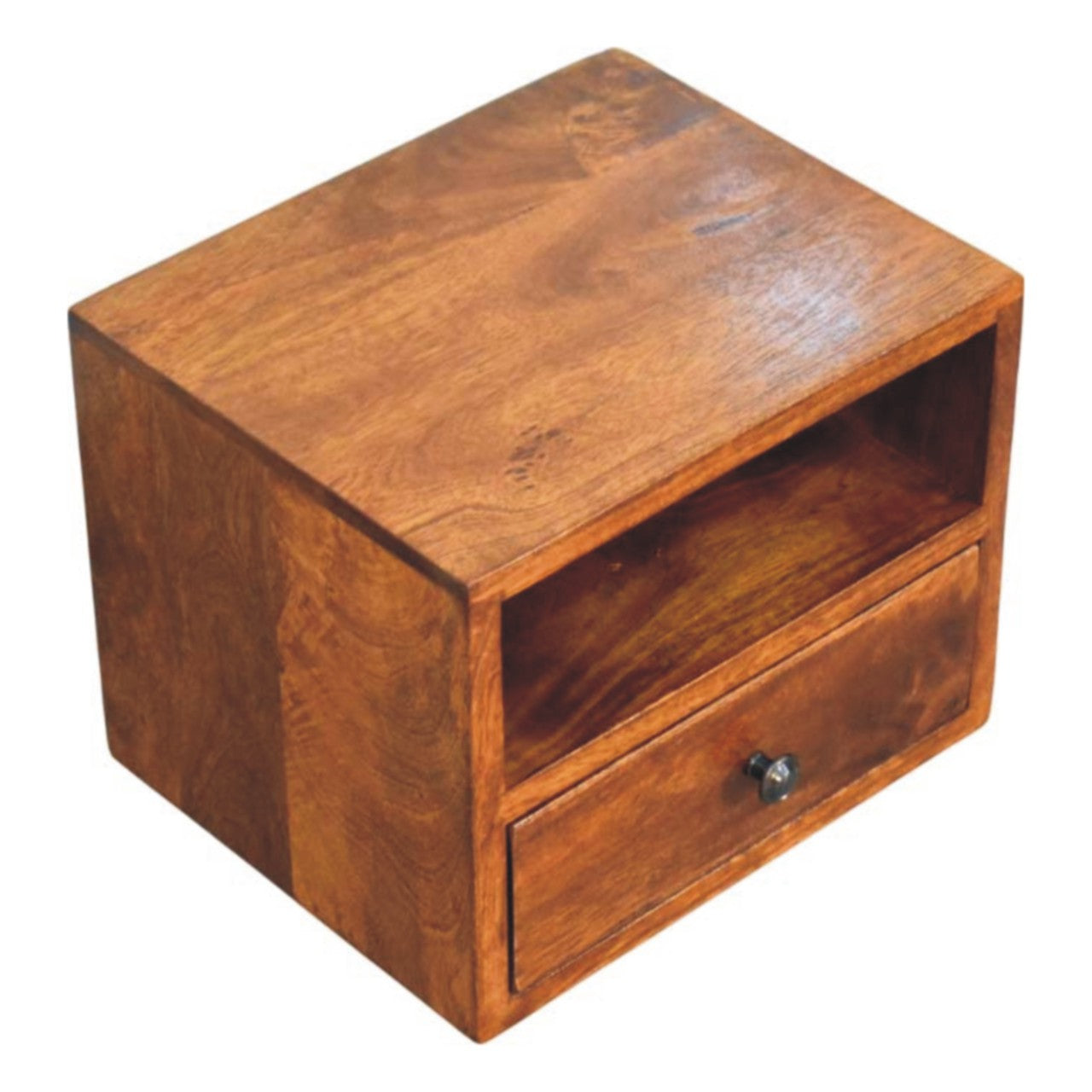 Solis Wall Mounted Nightstand, 1-Drawer, Chestnut Wood