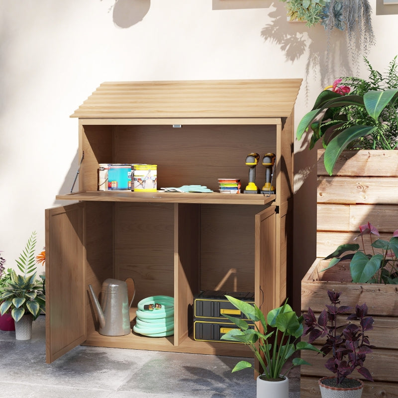 Gartenschrank, Geräteschuppen mit Klappregal & Doppeltüren, Naturholz