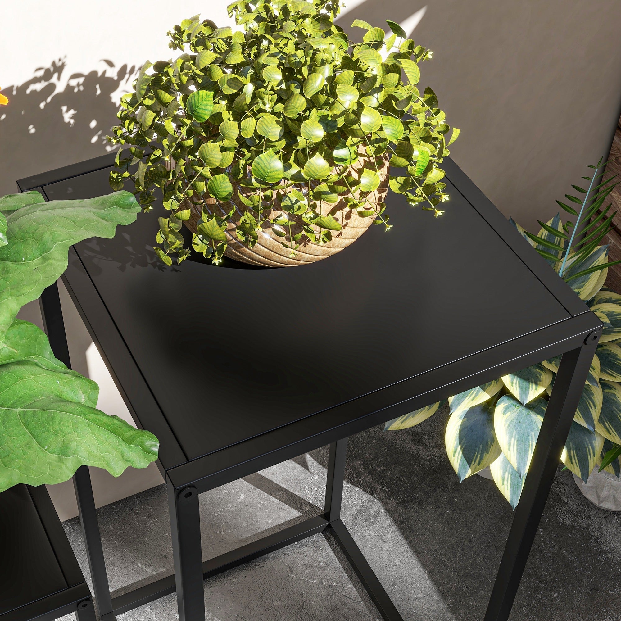 Plant Stands, 2-Piece Set Scandinavian Design Steel Legs, Black