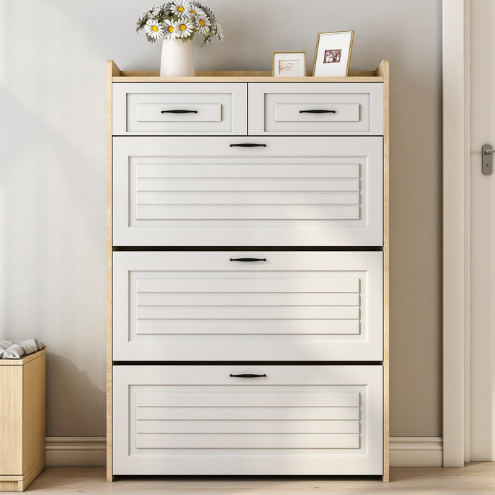Shoe Cabinet Rotating Shoe Rack with 3 Doors and 2 Drawers Wood