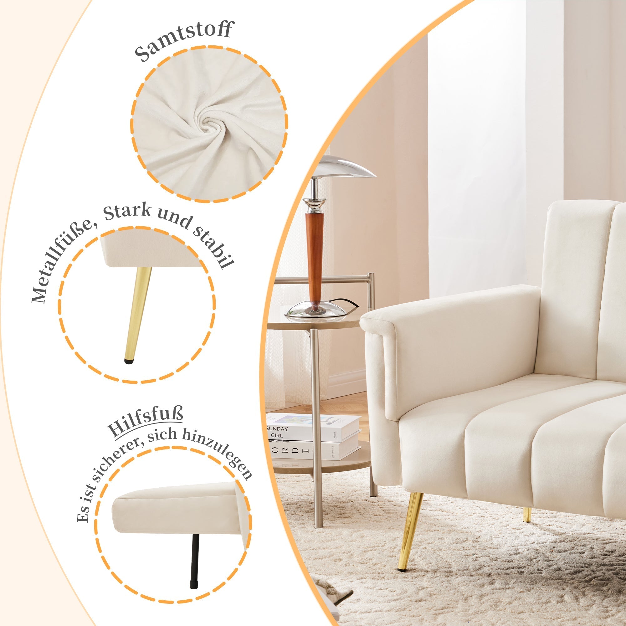 Sofa Bed, Modern Folding with Sleeping Function, Velvet Fabric