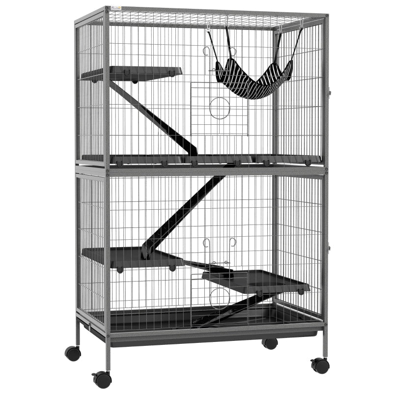 Small Animal Cage, Wheels Hammock Removable Tray, Grey