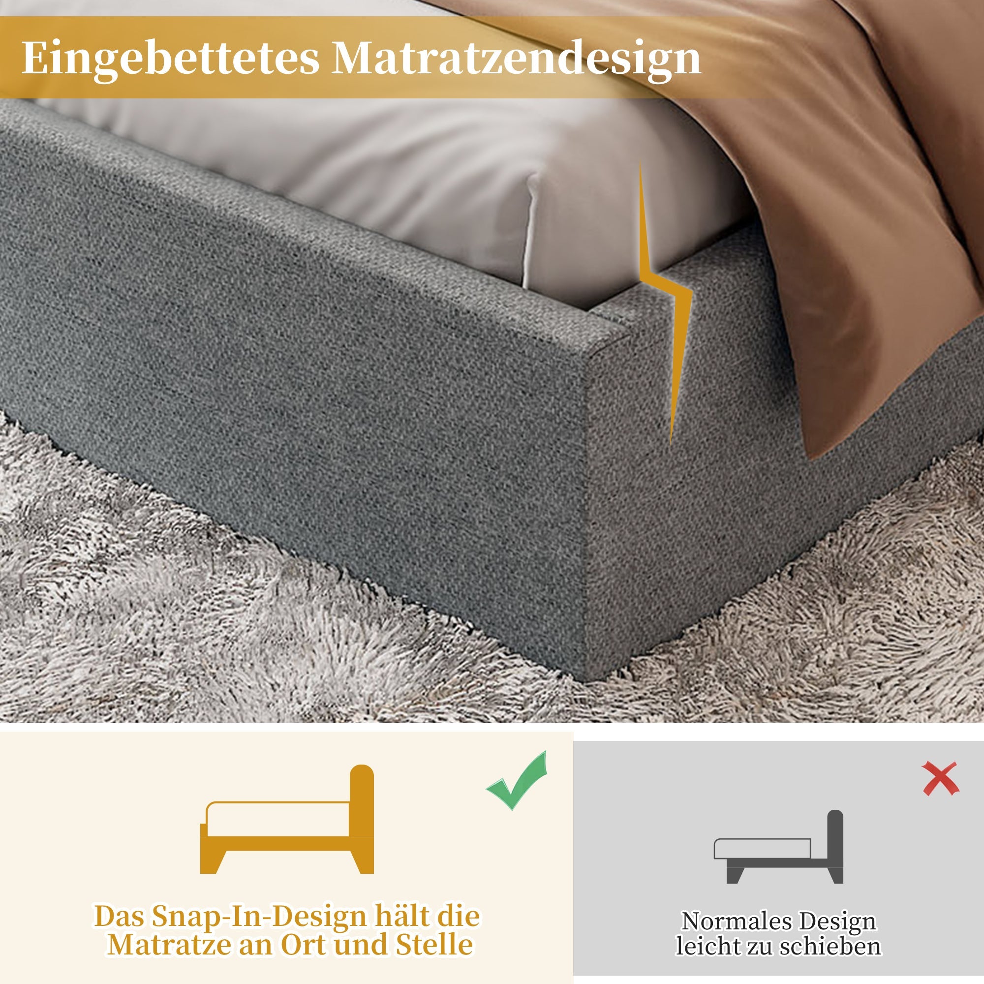 Upholstered Double Storage Bed with Mood Lighting, 160x200cm, Grey Chenille