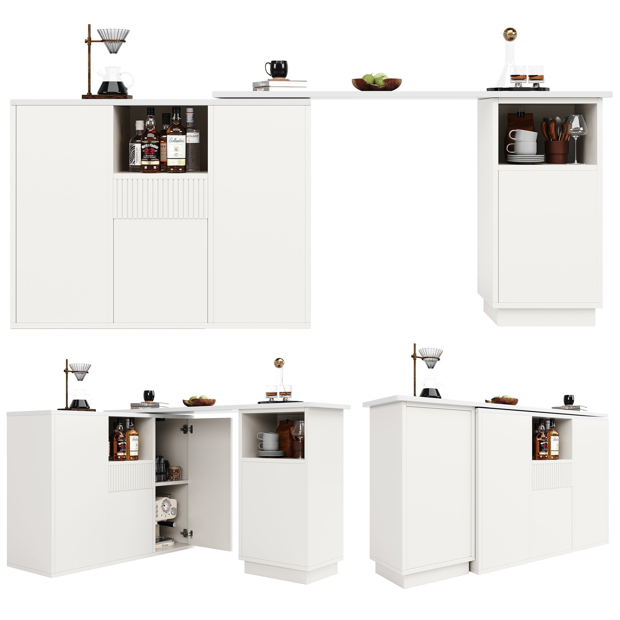 Bar Table, 360° Rotating Multifunctional Storage with Open Space, White Marble Top