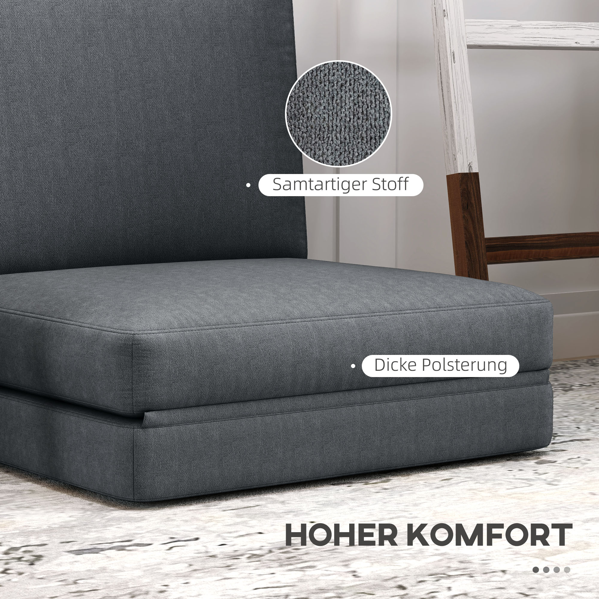 Folding Sofa Bed, 3-in-1 Velvet, Storage Space, Dark Grey
