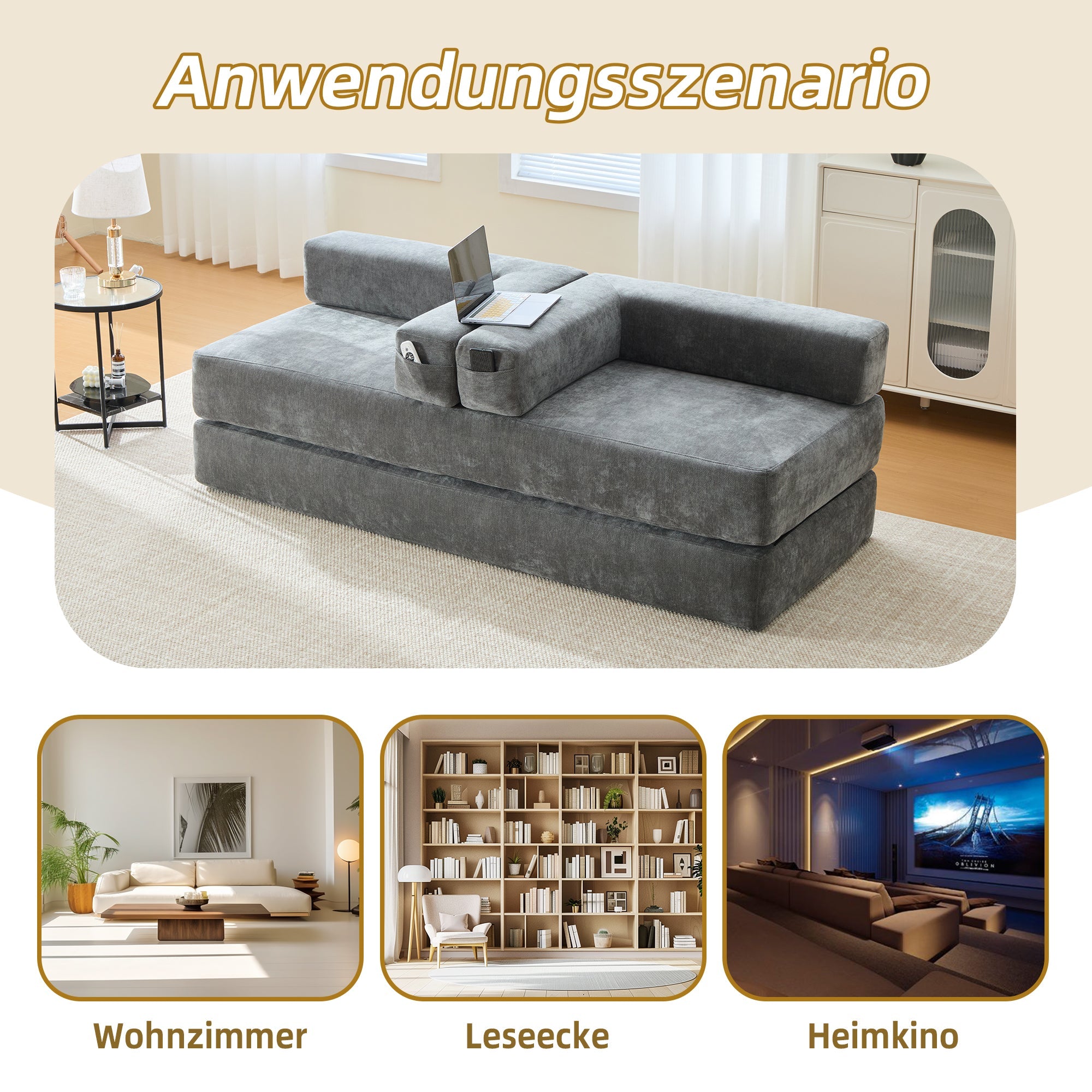 Modular Chenille Block Sofa - Super Soft, Combinable with Side Pockets - Chenille Fabric