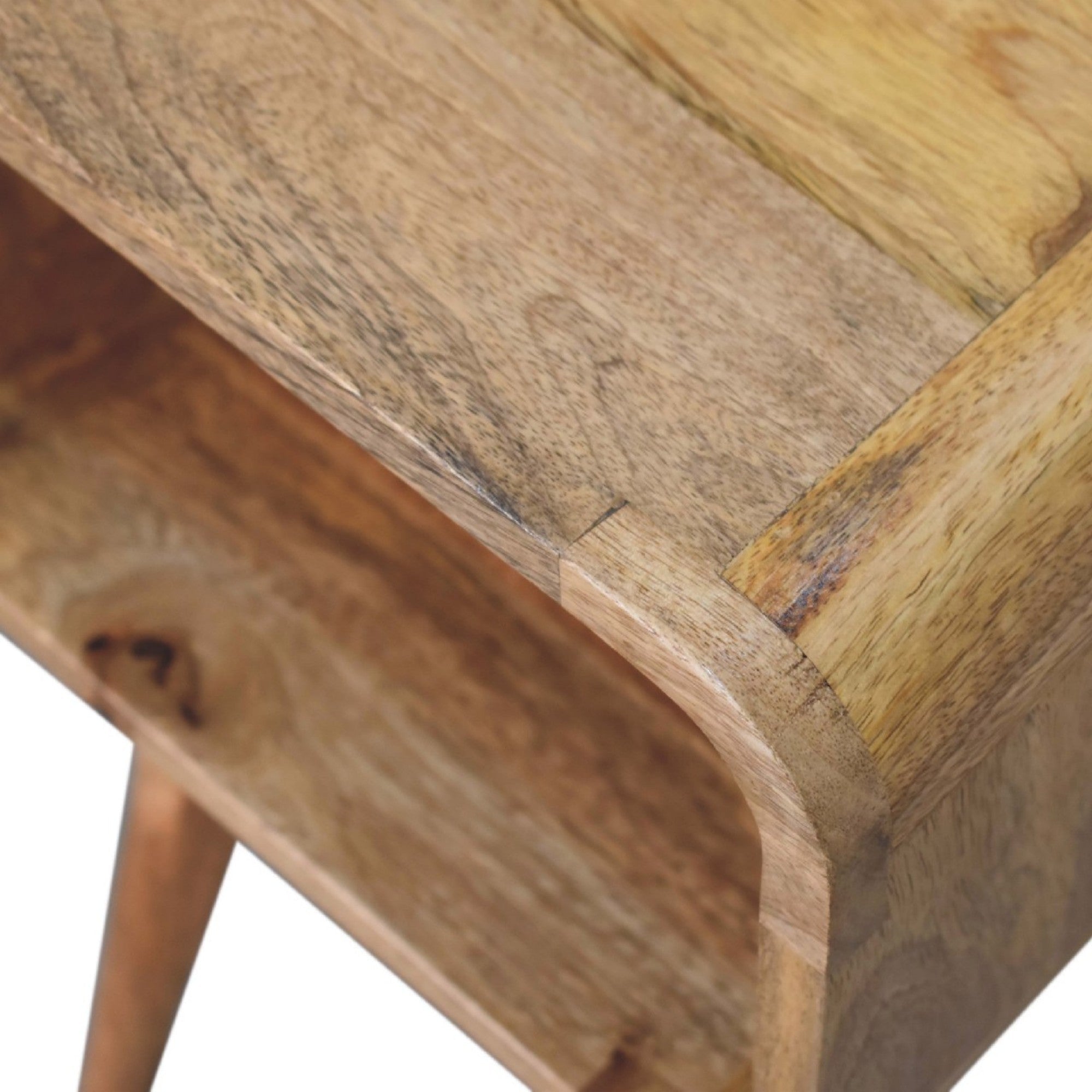 Solid Wood Mini Bedside, Curved Open Slot, Light Brown