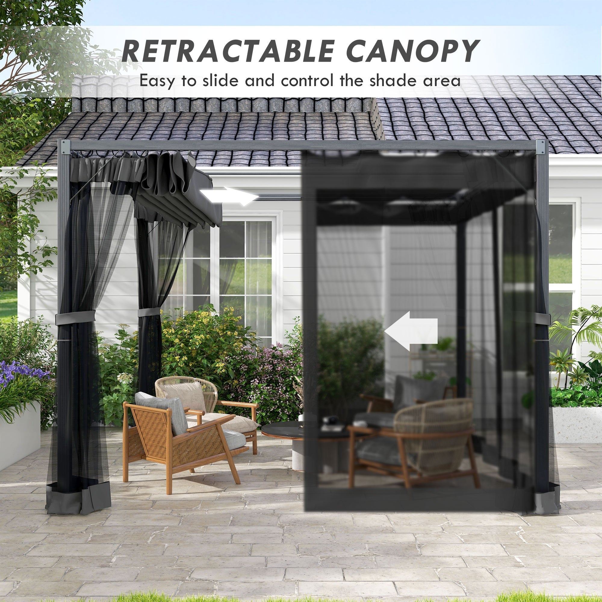 3 x 3m Pergola with Retractable Roof - Dark Grey Aluminium