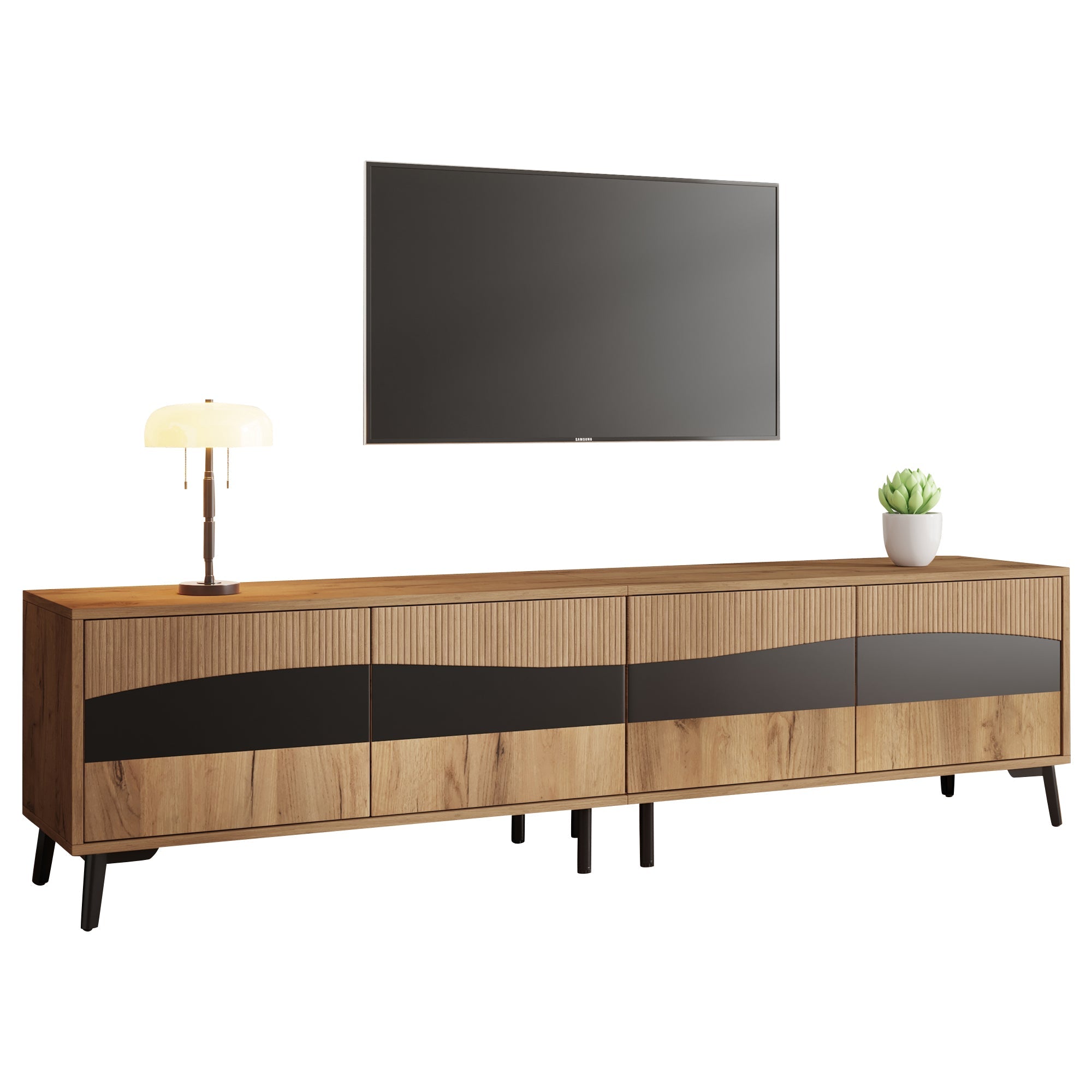 TV Cabinet, 180x40x50cm, 4 Cabinets, Symmetrical Design, Wood & Black