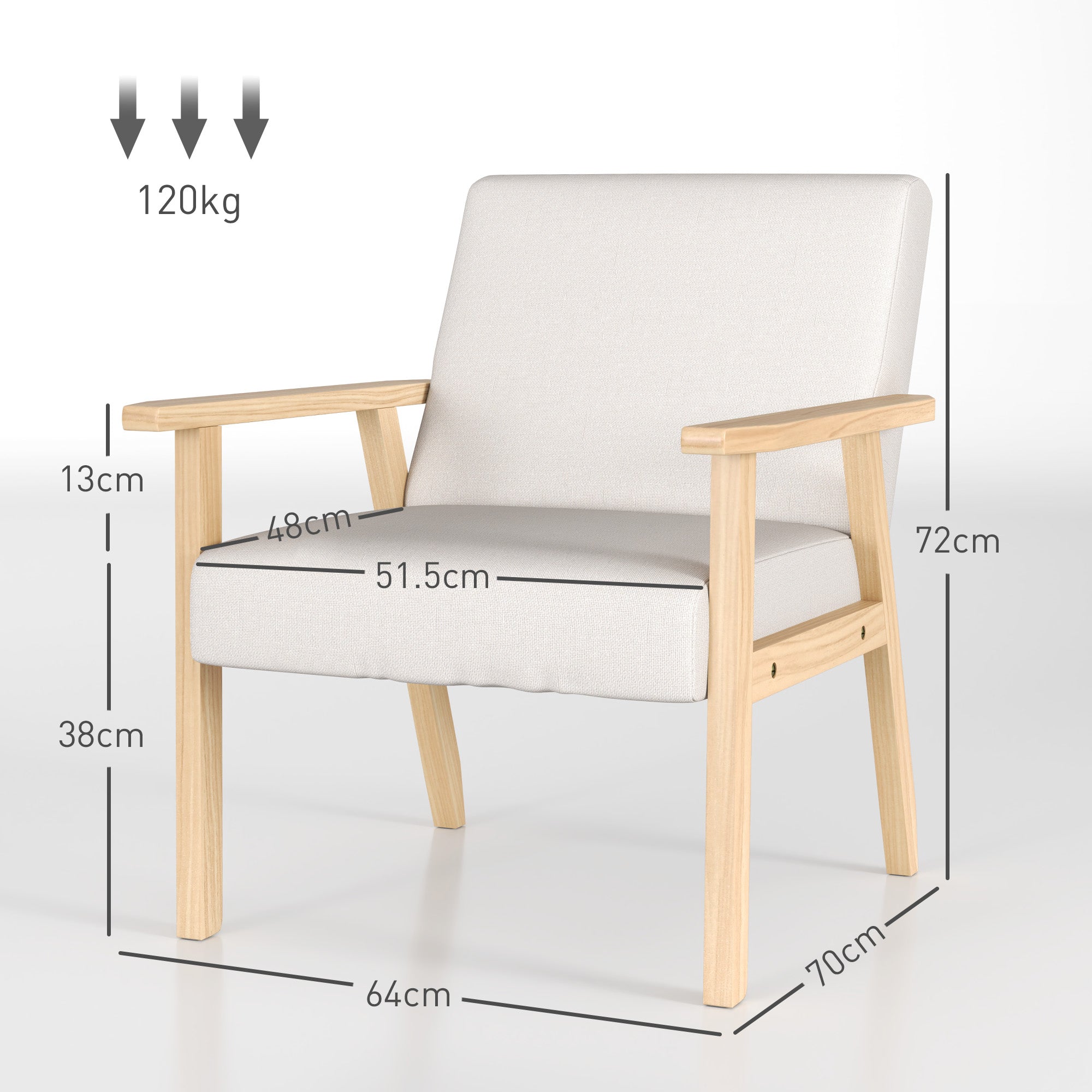 Loungesessel mit Armlehnen, Esszimmer, entspannend, gepolstert, Cremeweiß