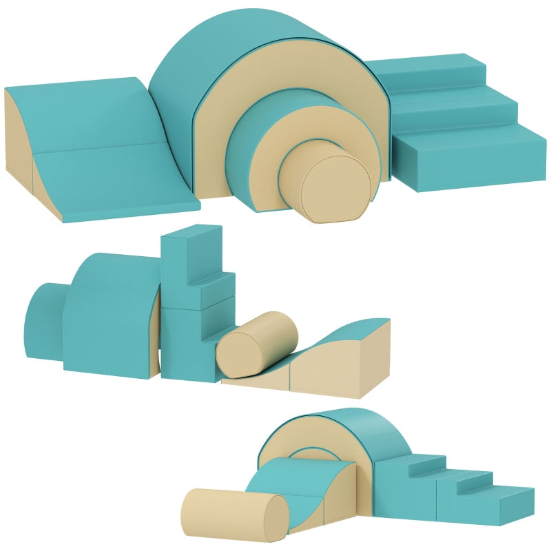 5-Piece Soft Building Block Set, Climbing and Crawling Indoor Play Shapes, Green Faux Leather Foam