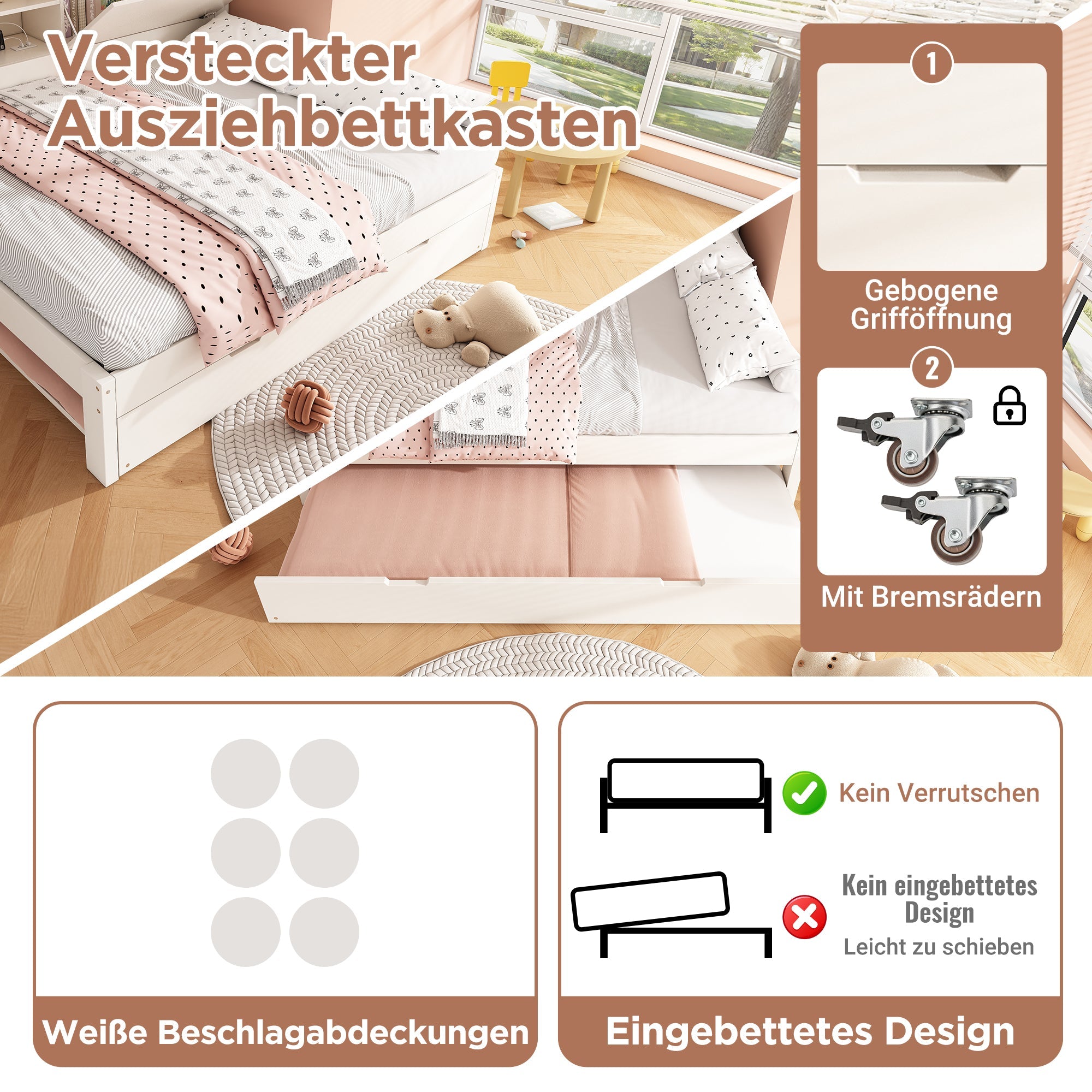 Single Sofa Bed 90x200cm Pull-Out Bed 90x190 Storage USB/USB-C Charging - White Wood