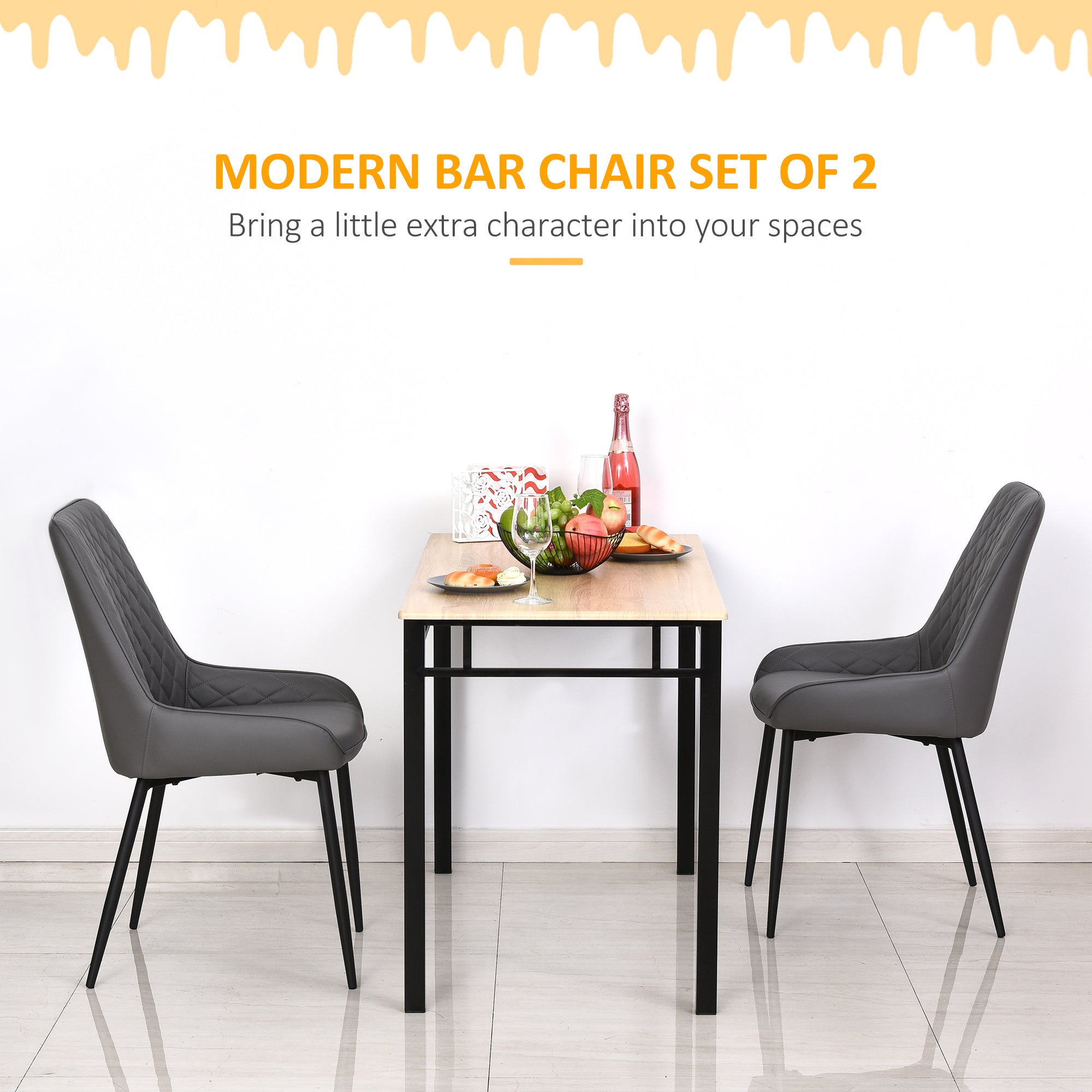 Dining Chairs, Quilted with Metal Frame 4 Legs, Grey PU Leather